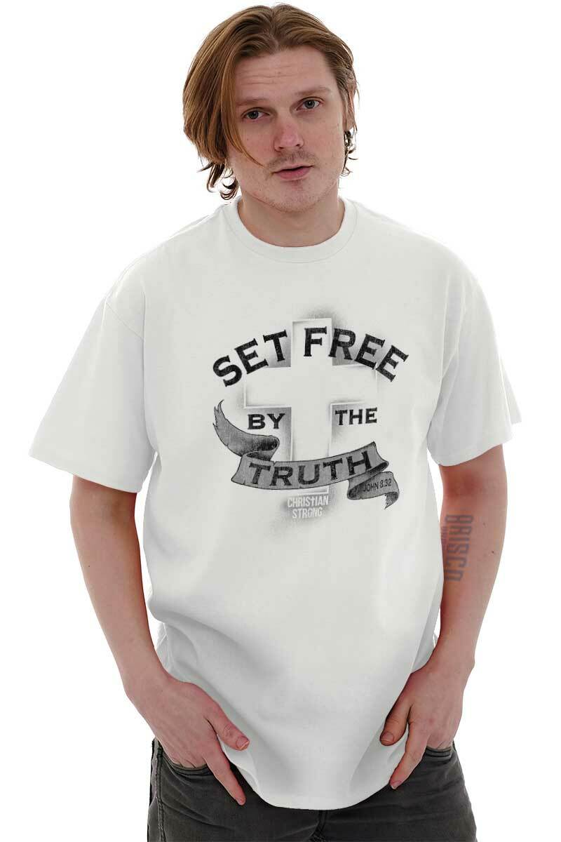 Christian Strong Set Free By The Truth Cross Womens or Mens Crewneck T Shirt Tee