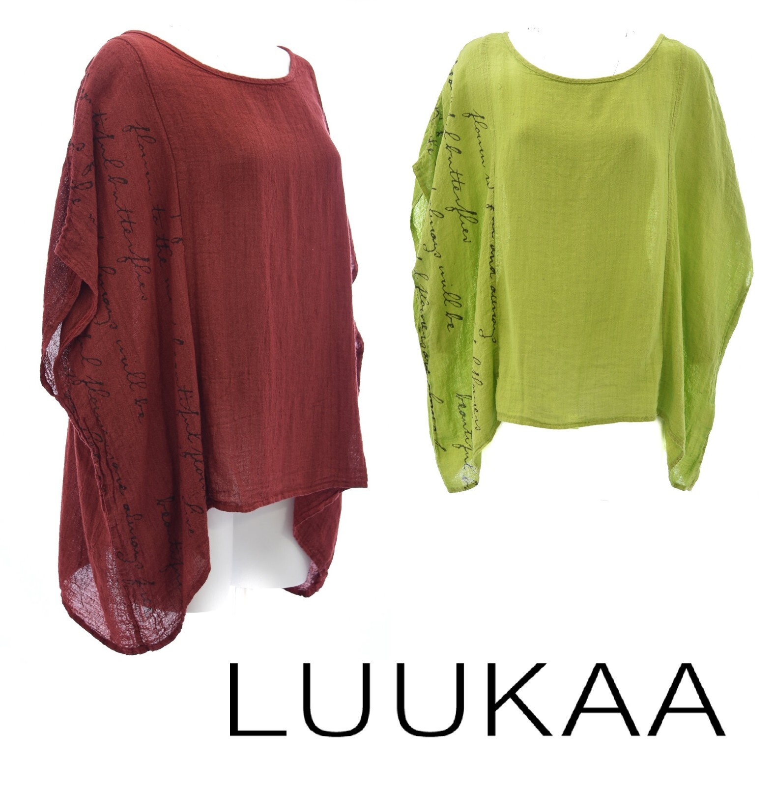 LUUKAA Linen Gauze A5010 Lagenlook BUTTERFLY TUNIC TOP (sizes S – 3XL) 3 COLORS