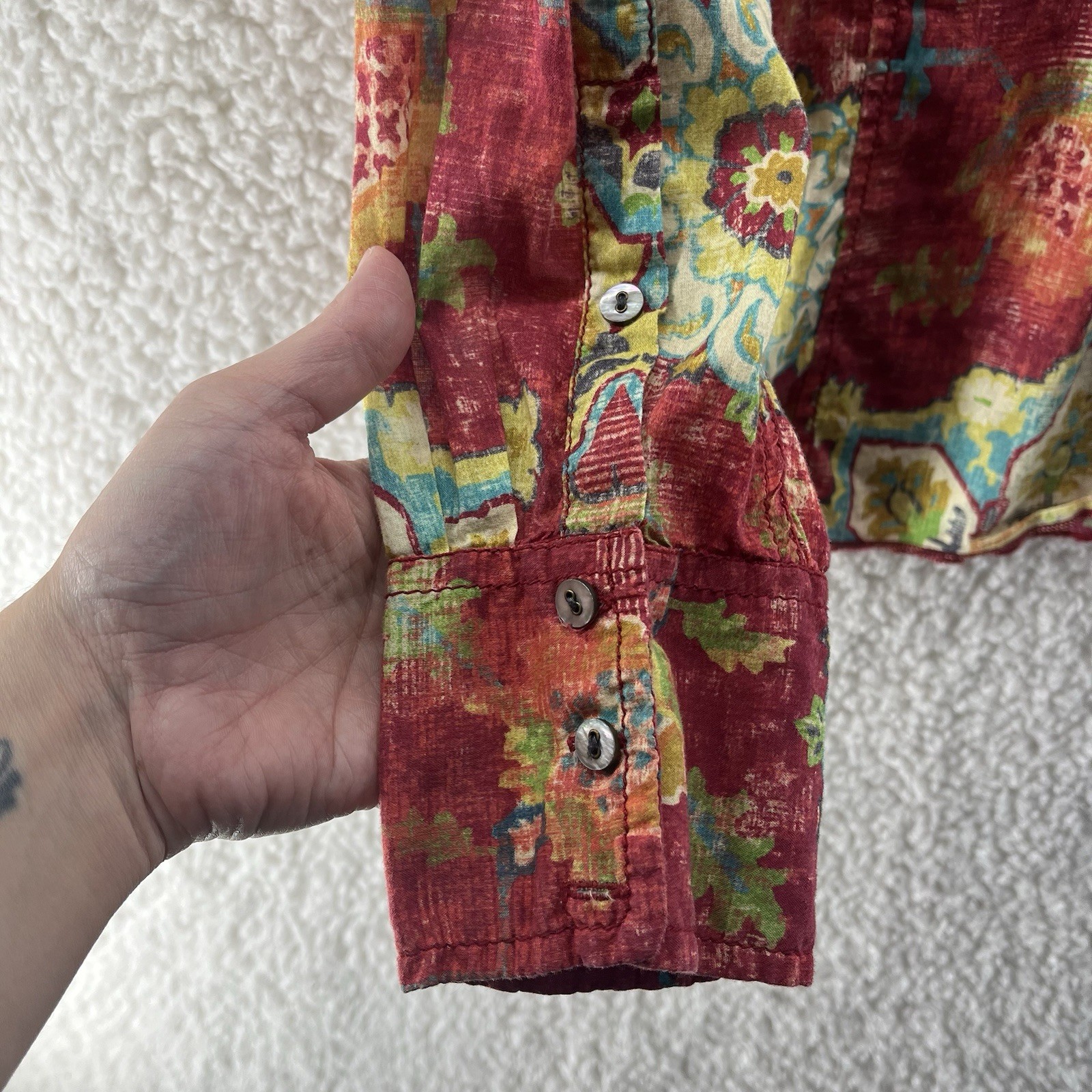 Cino Women’s Boho Print Shirt Size Medium Button Up Western Cowgirl Lightweight