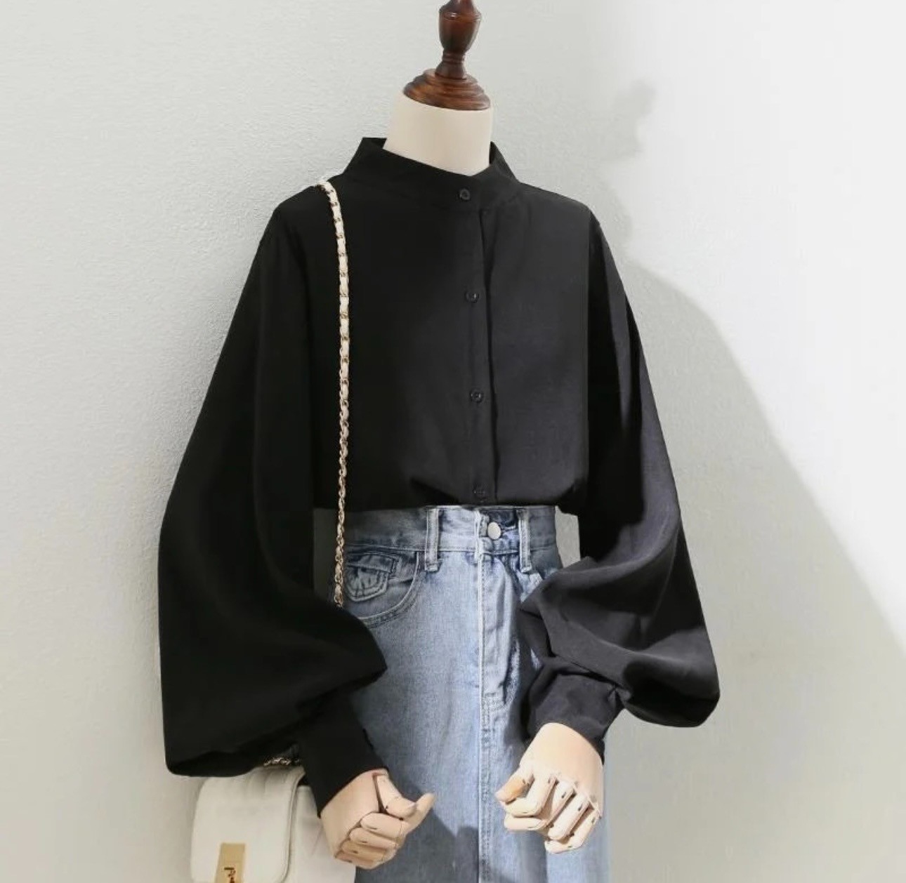 Woman Spring Autumn Style Blouses Shirt Lady Long Lantern Sleeve Stand Collar :)