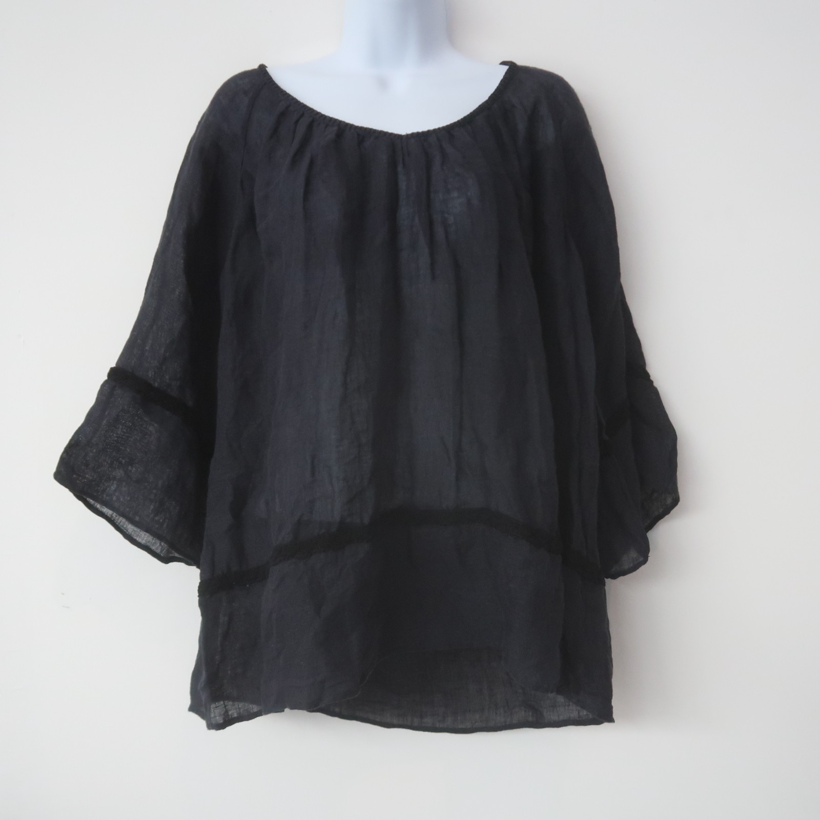 Calypso St Barth 100% Linen Blouse Size Small Black Oversized Flowy Resort NWT