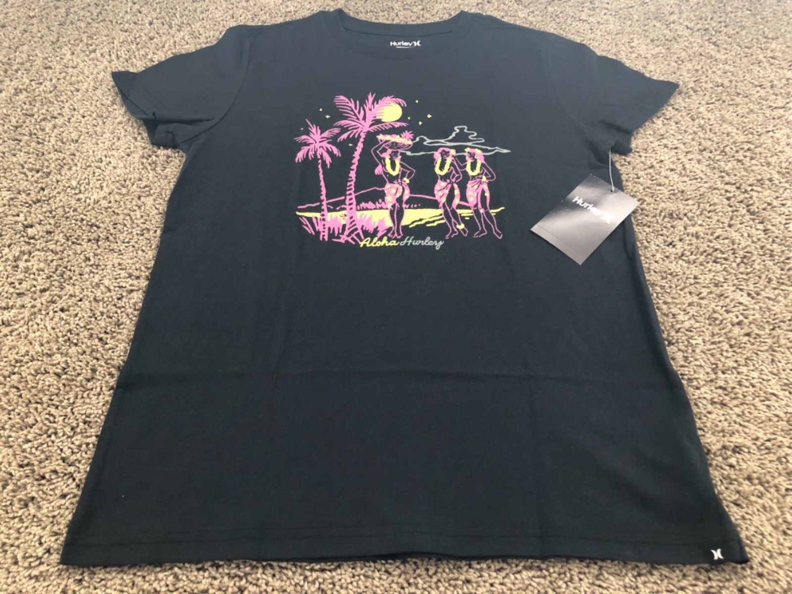 $25 – BRAND NEW HURLEY WOMEN’S T SHIRT TEE HULA PARTY HAWAII ALOHA BLACK