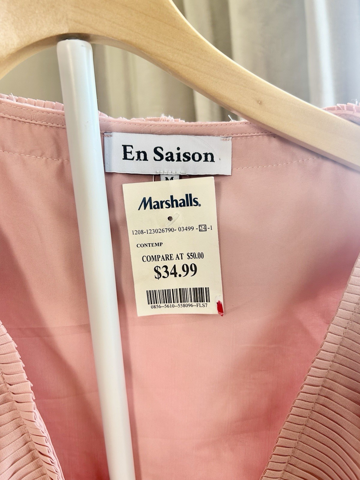 En Saison Pink Floral Chiffon Ruffle Pleated Tie-Front V-Neck Blouse M
