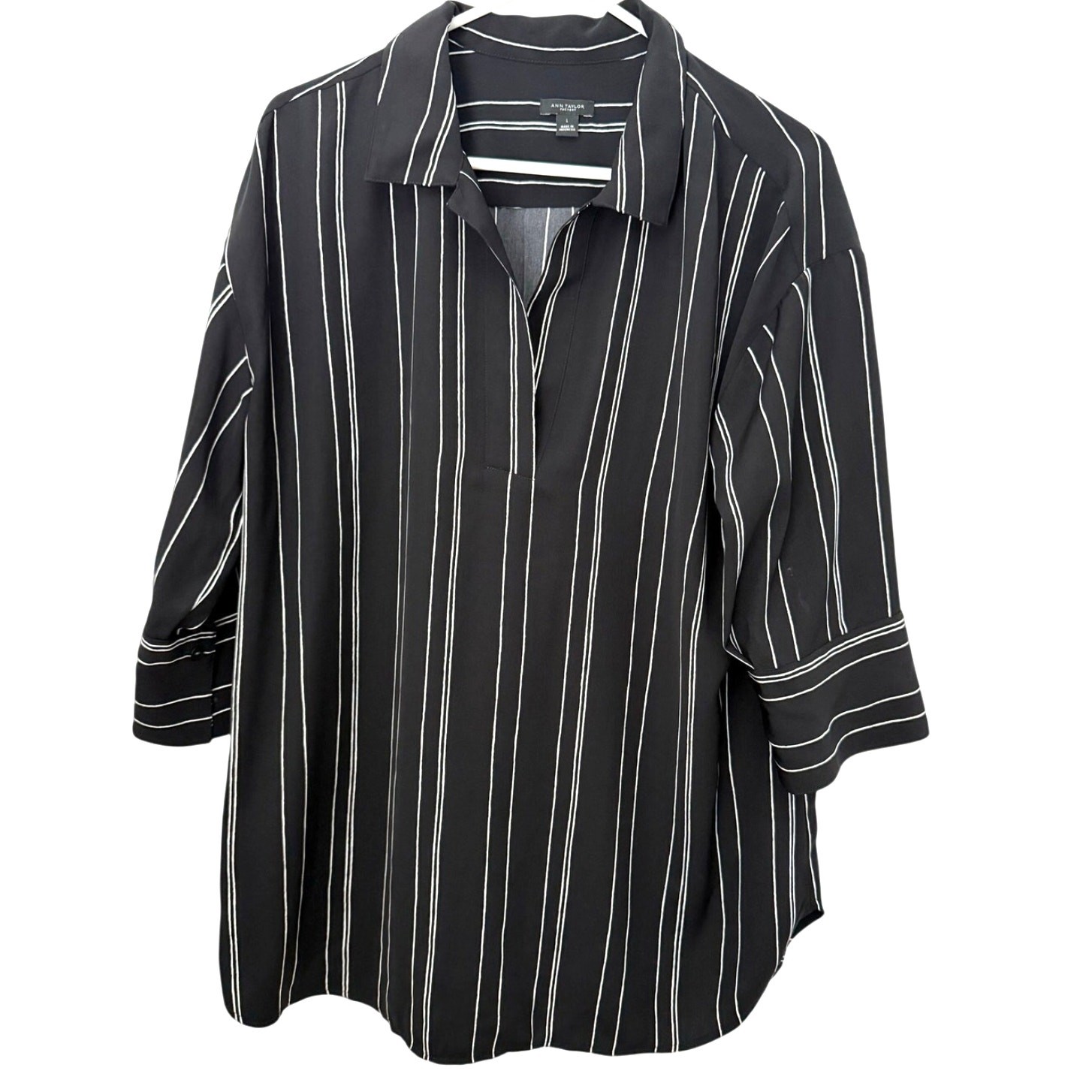 Ann Taylor Factory Black & White Striped Blouse – Size L