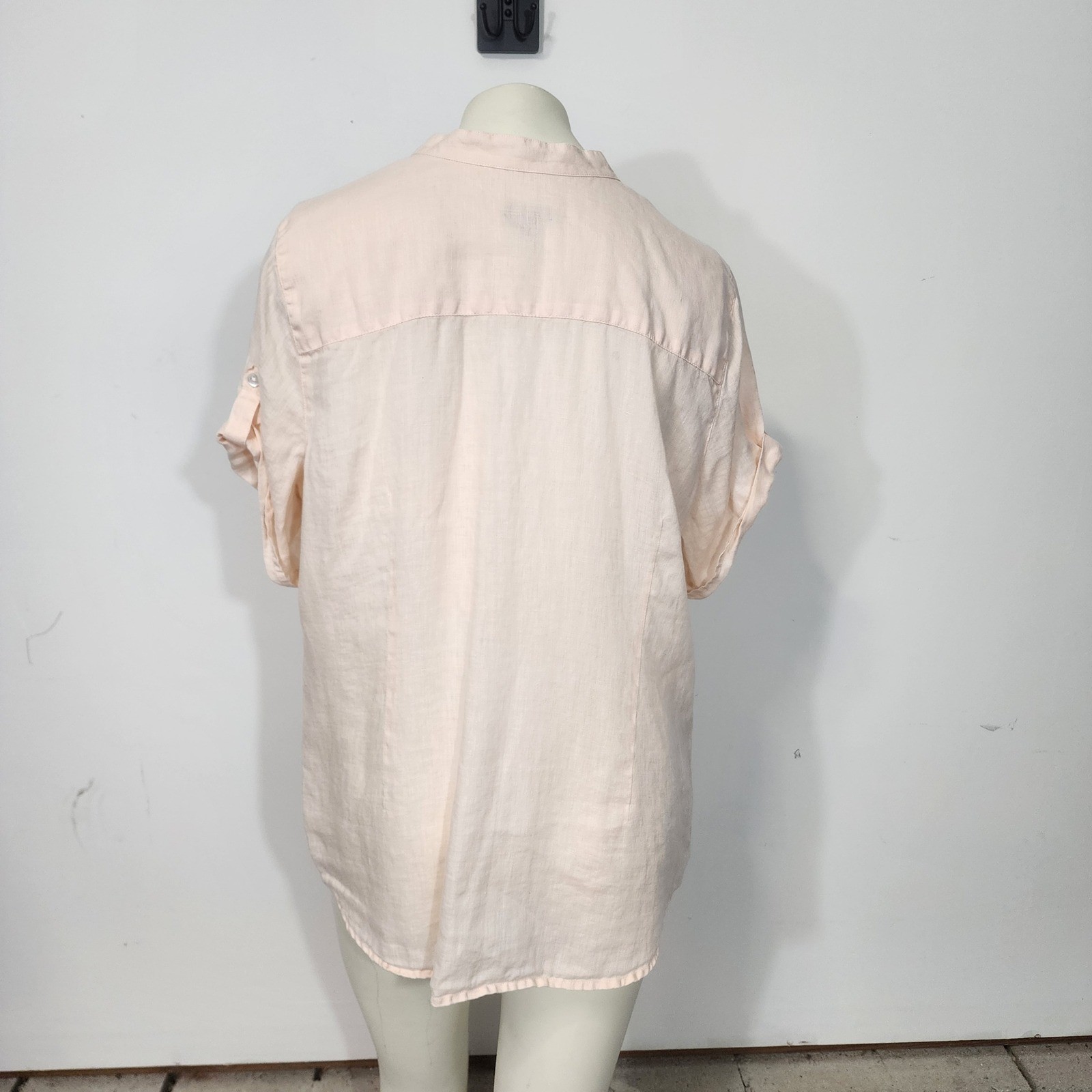 J. Jill Womens Large Peach Pink 100% Linen Button Down Short Sleeve Shirt
