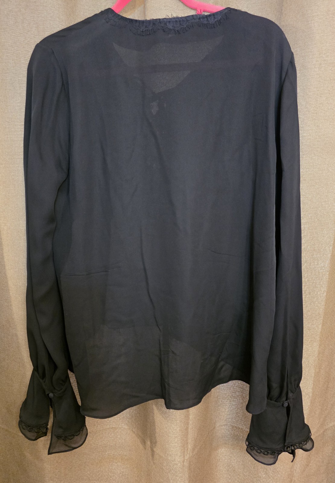 Jonathan Simkhai Black Georgette Lace-Up Soutache Blouse L