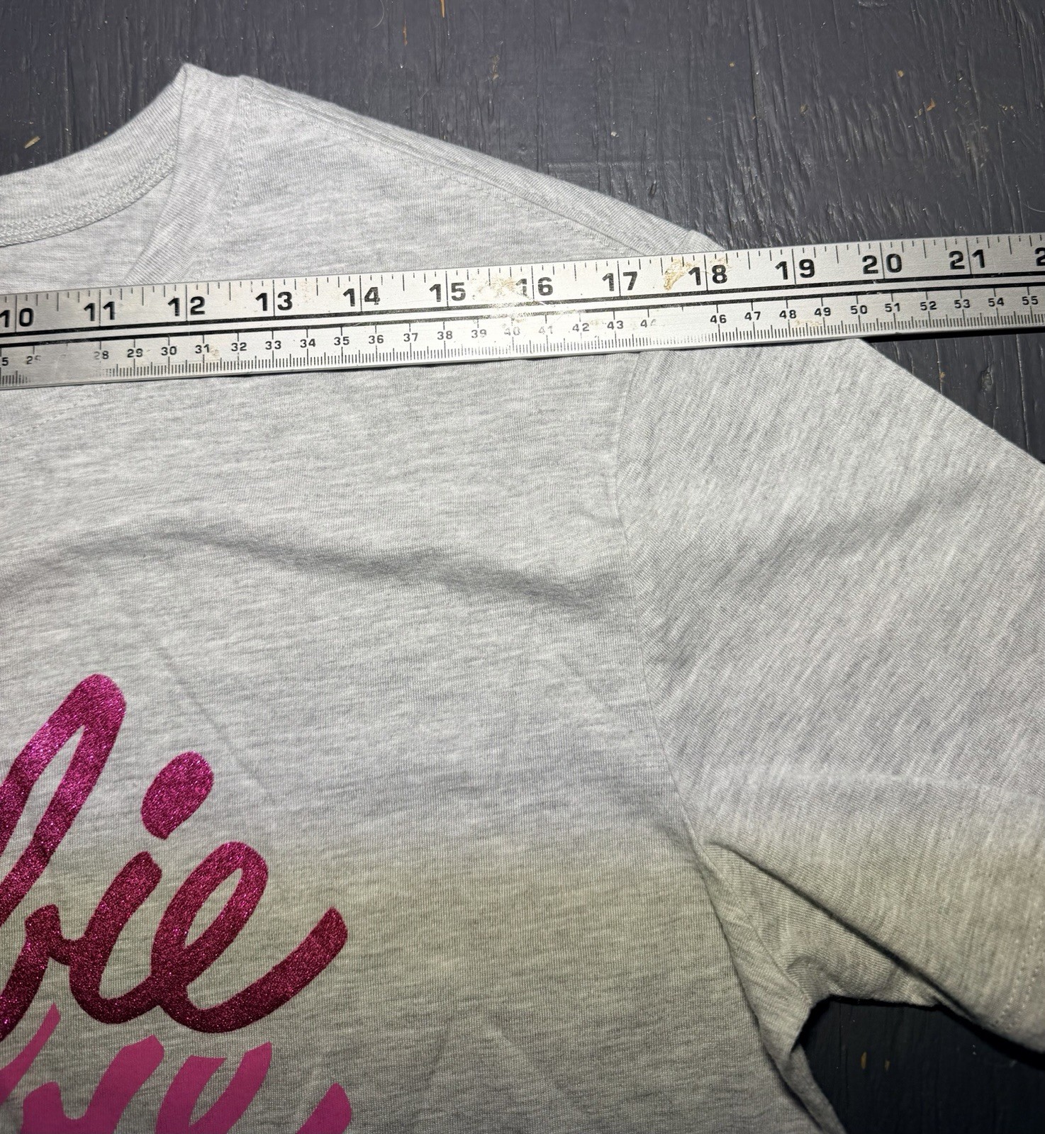 Barbie On Repeat T-Shirt Gray with PINK GLITTER Accents New Size Medium Women’s