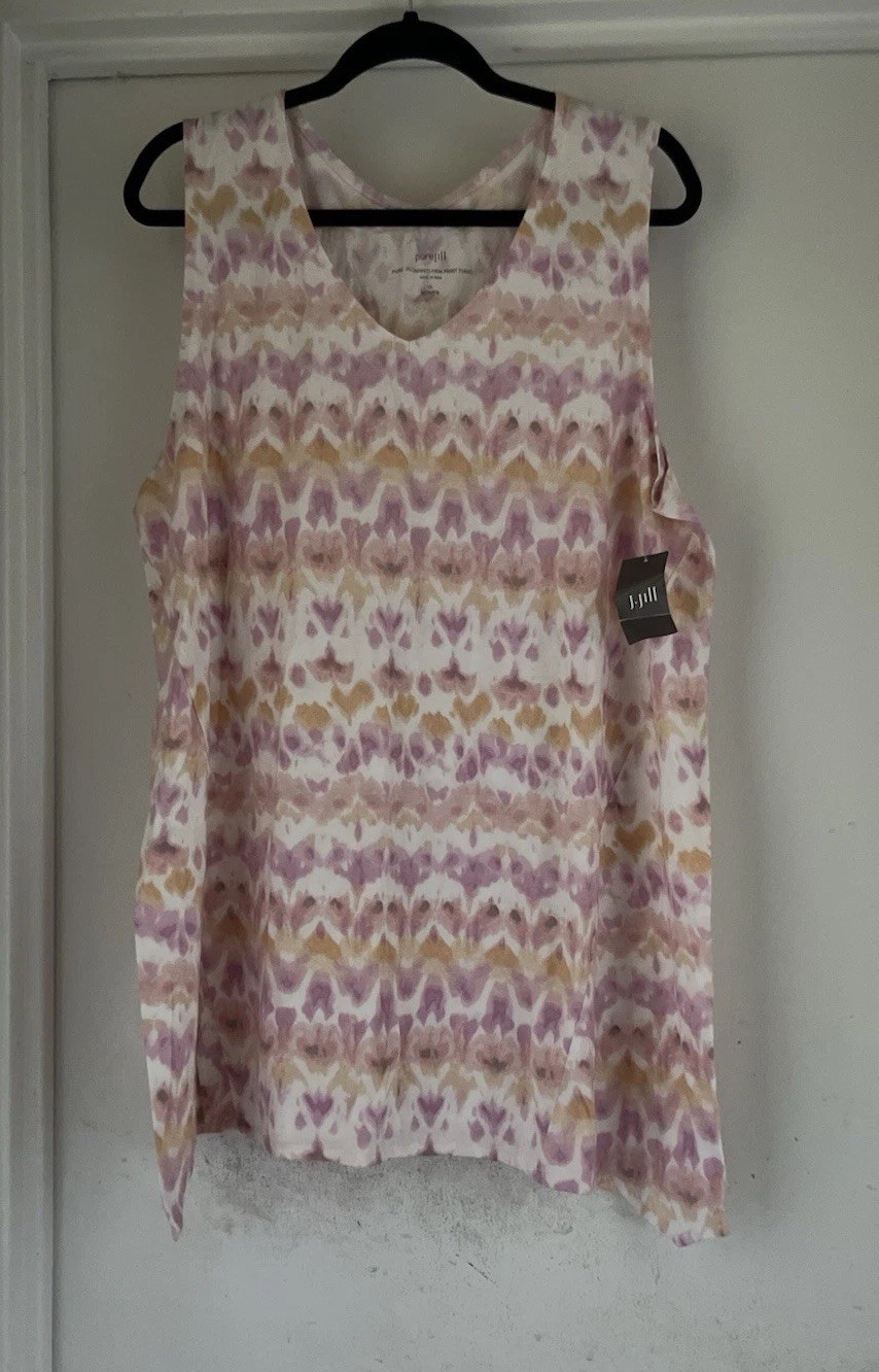 J Jill NWT Pure Jill 100% Pima Cotton 1X tie dye batik tunic SL Pastels top