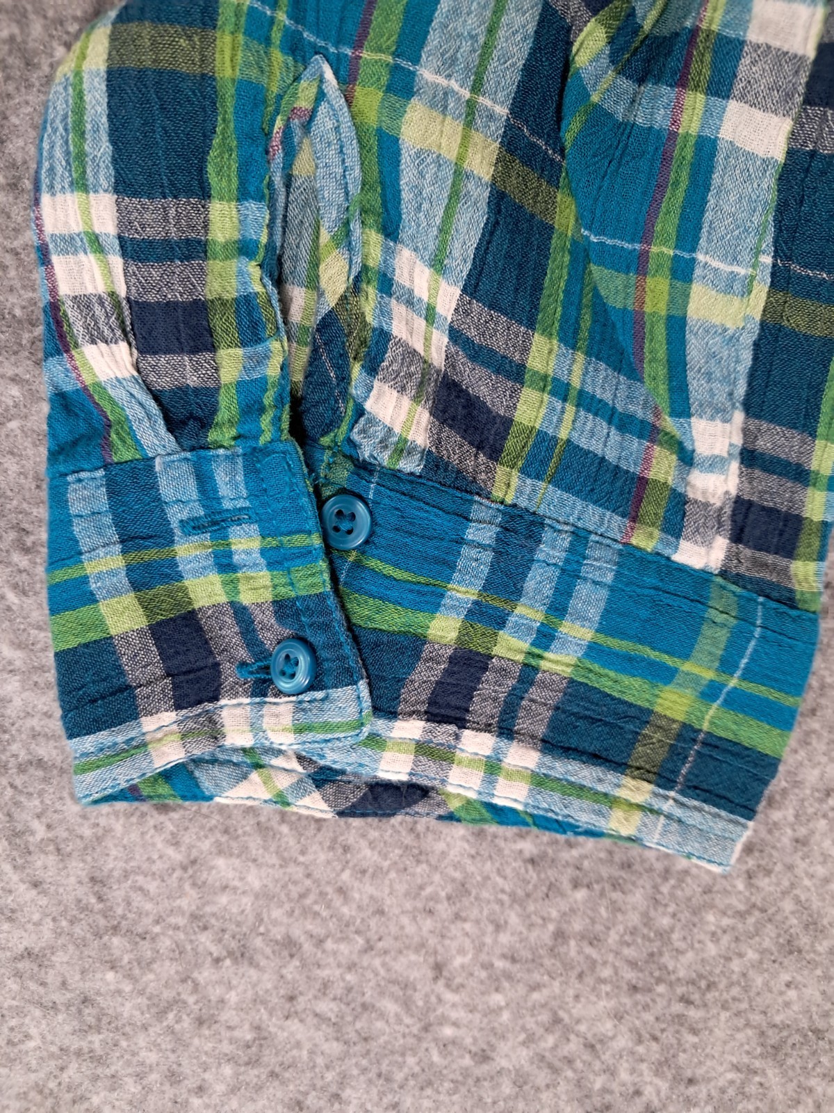 St Johns Bay Womens Blue Green Gauze Cotton Blouse Top Large LARGE L