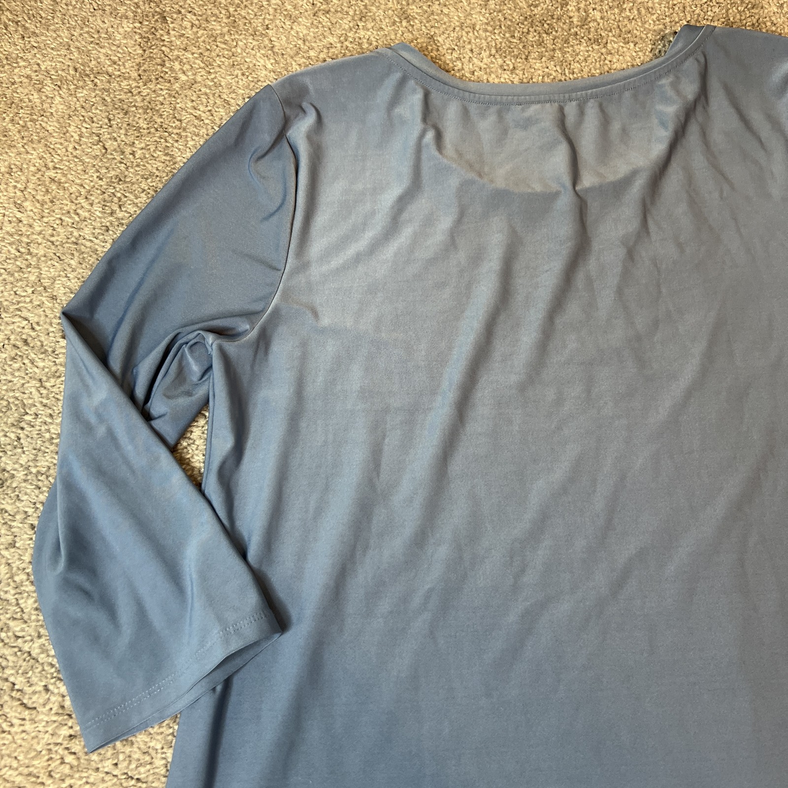 Halston Tunic Shirt Womens Medium Blue Asymmetrical Hem 3/4 Sleeve Stretch Top