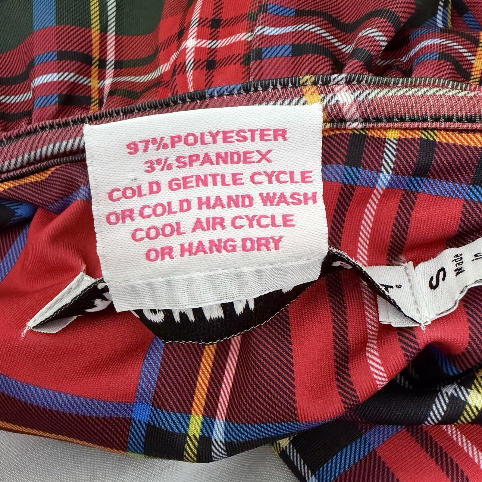 Gretchen Scott Tartan Plaid Stand Up Ruffle Neck Blouse Size S Red Holiday