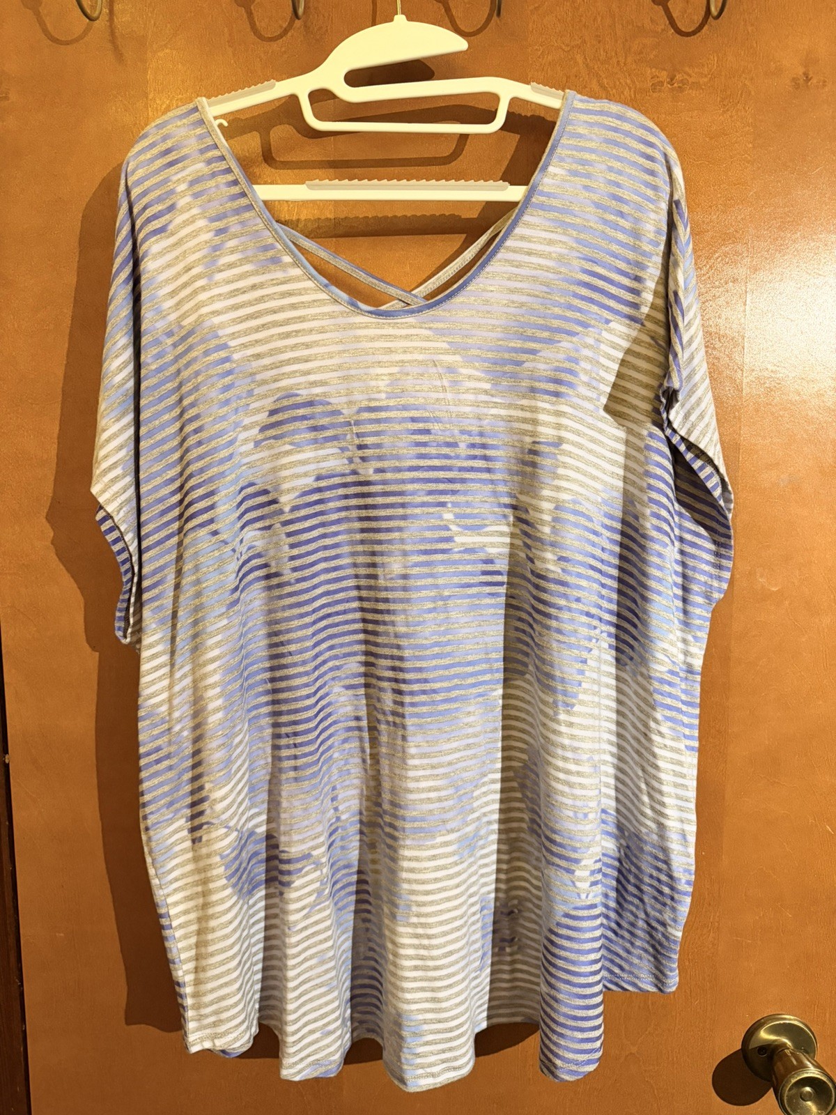 NWT LANE BRYANT Size 22/24 (2X) WOMEN’S Purple/Blue/Gray Stripe Top Criss Cross