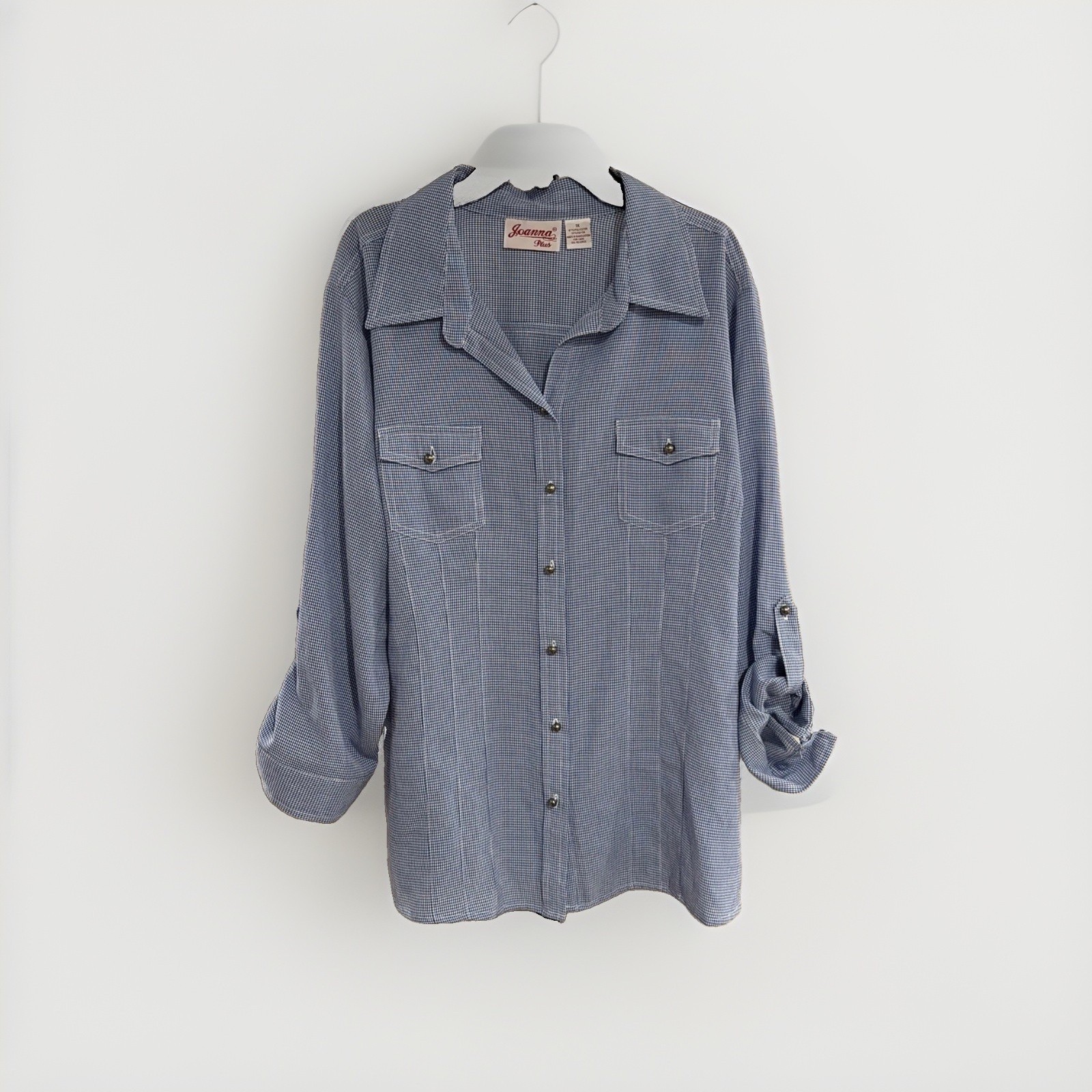 Joanne Plus Women’s 1X Retro Blue White Western Cowboy Snap Button Shirt W172