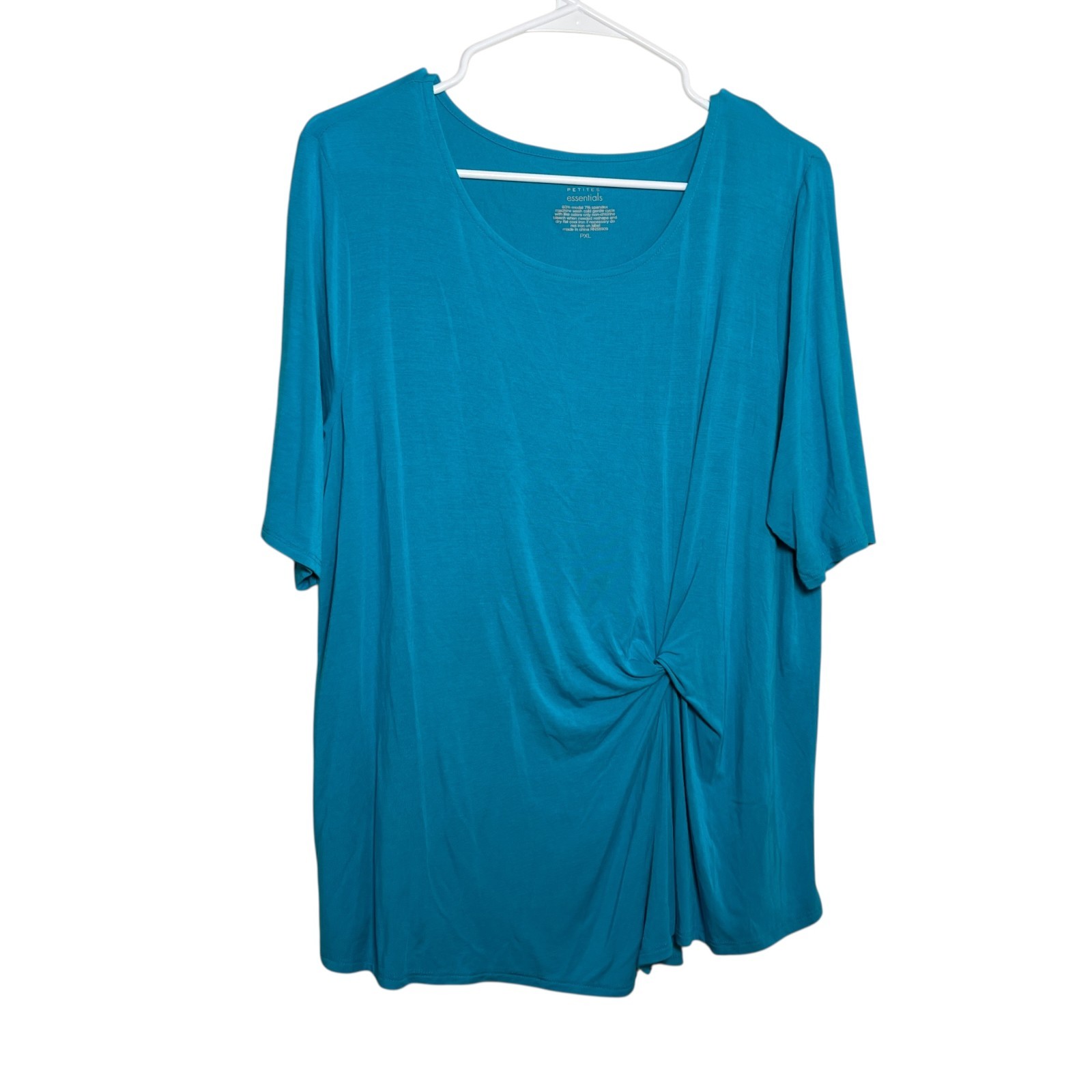 Investments Blouse Women’s Petite XL Blue Essentials Short Sleeve Knot Shirt Top