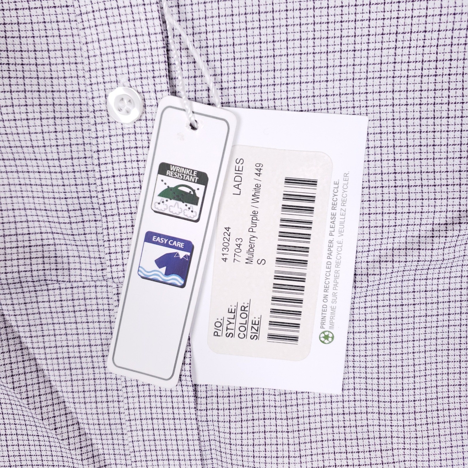 North End Women Button Up Shirt S Purple Grid Wrinkle Resistant Workwear