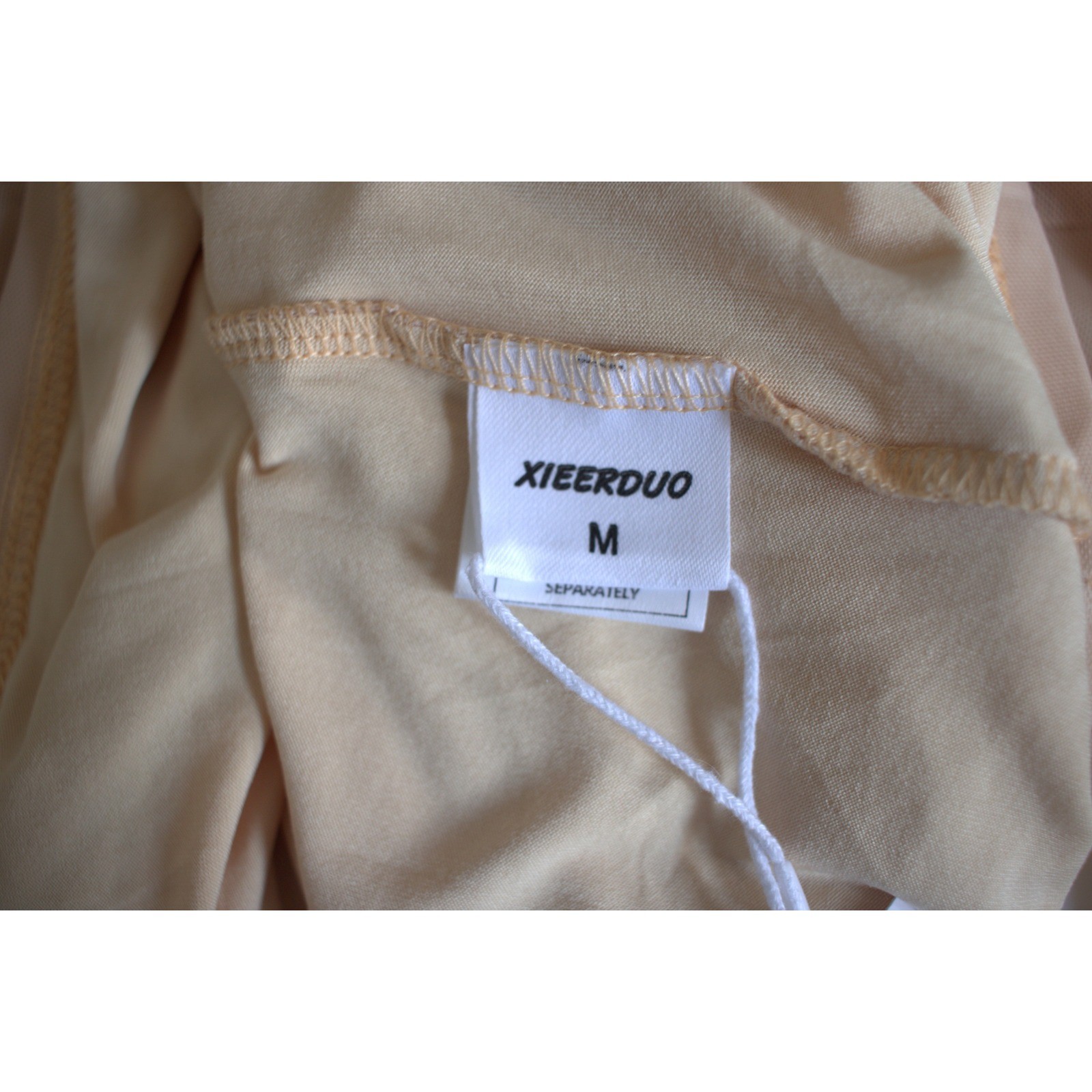 XIEERDUO Womens Peach Mesh Ruched Long Sleeve Top Sheer Yoke Size M