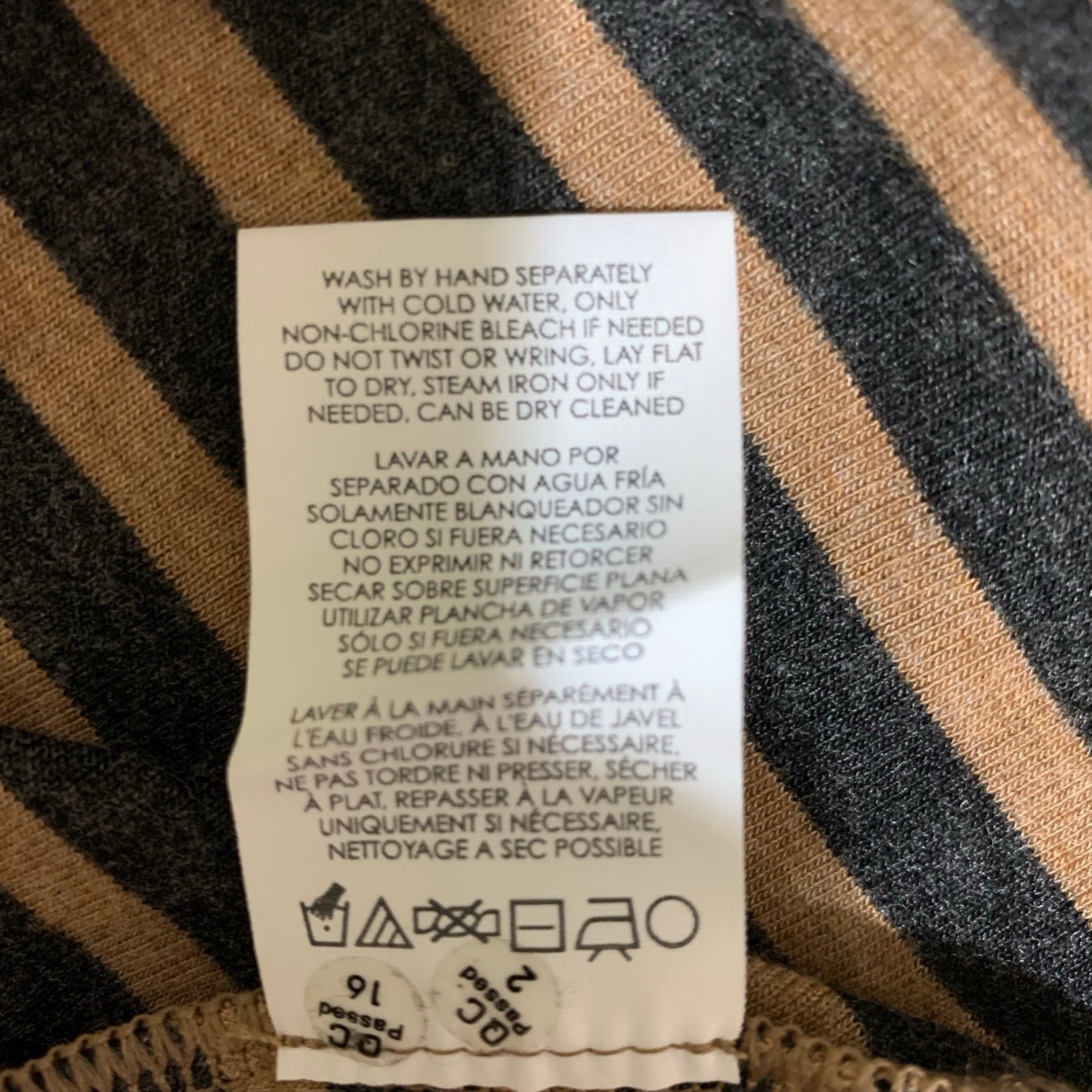 CAbi Striped Slant Tee Tunic Camel/Tan SzS Modern Boho Elevated Casual