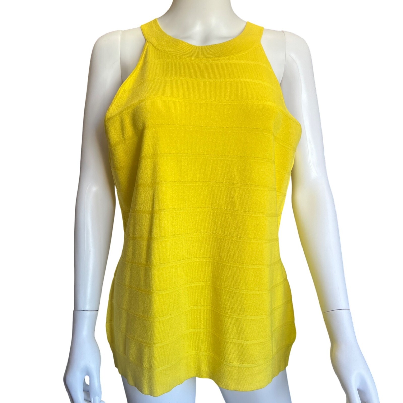 Anne Klein Yellow Sleeveless Knit Bright Daffodil Tank Top Womens Size L NWT