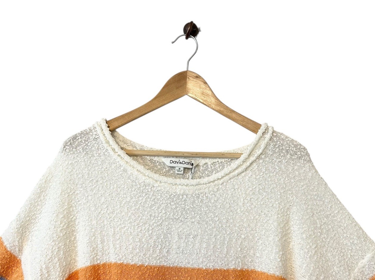 Davi & Dani Top Color Block Cream White Orange Blue Scoop Neck Oversized MEDIUM