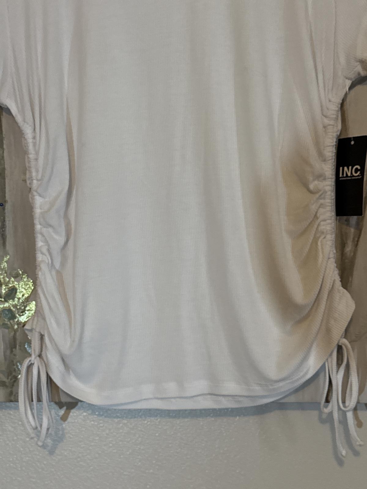 I.N.C. International Concepts White Ruched Side Tie Top, Size Large