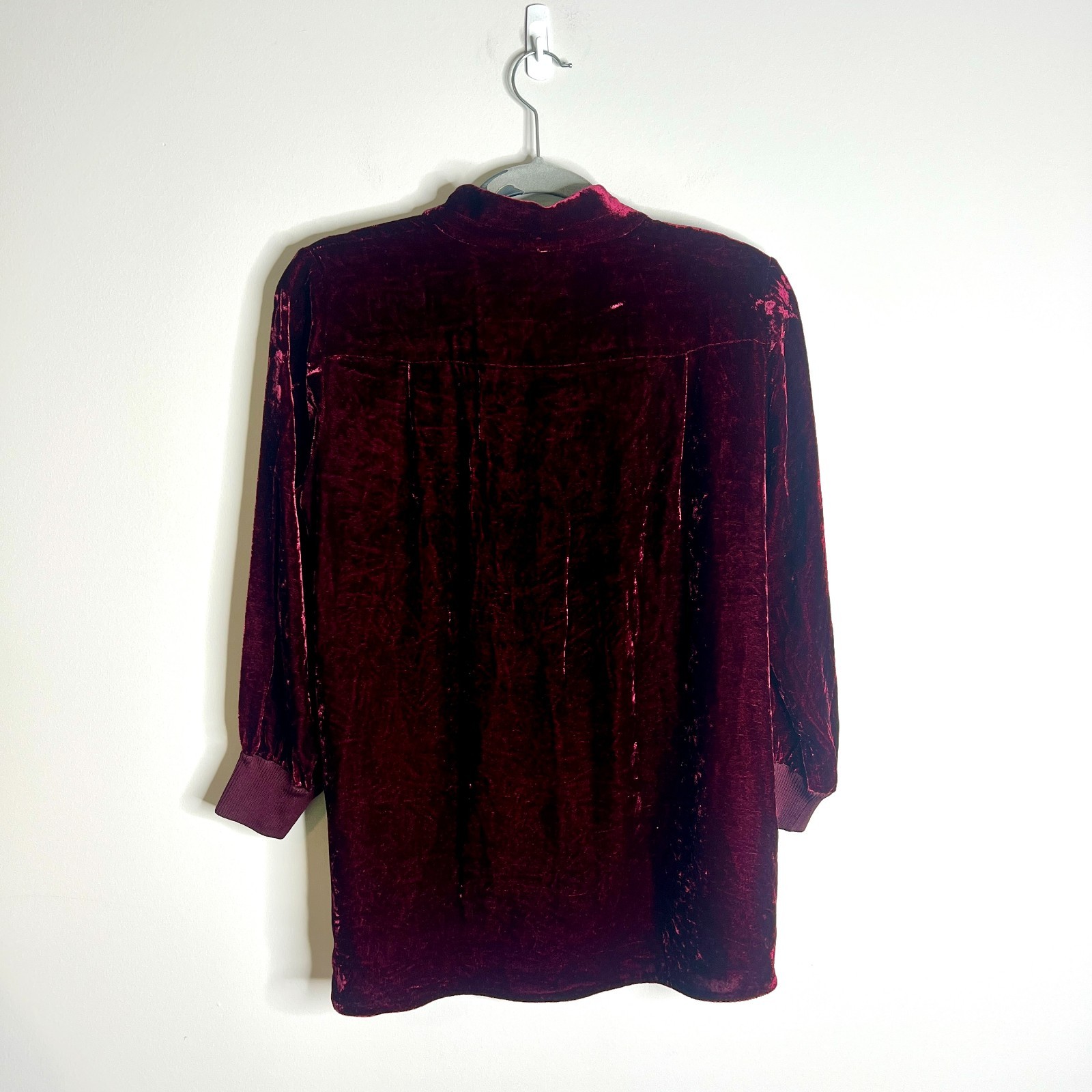 Lafayette 148 Crushed Velvet Wine Deep Burgundy Silk Blend Top Witchy Whimsigoth