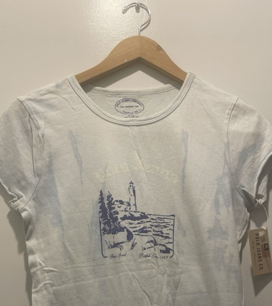VTG Polo Jeans Co. Ralph Lauren Women’s Size S Blue Tie-Dye Coastal Graphic Tee