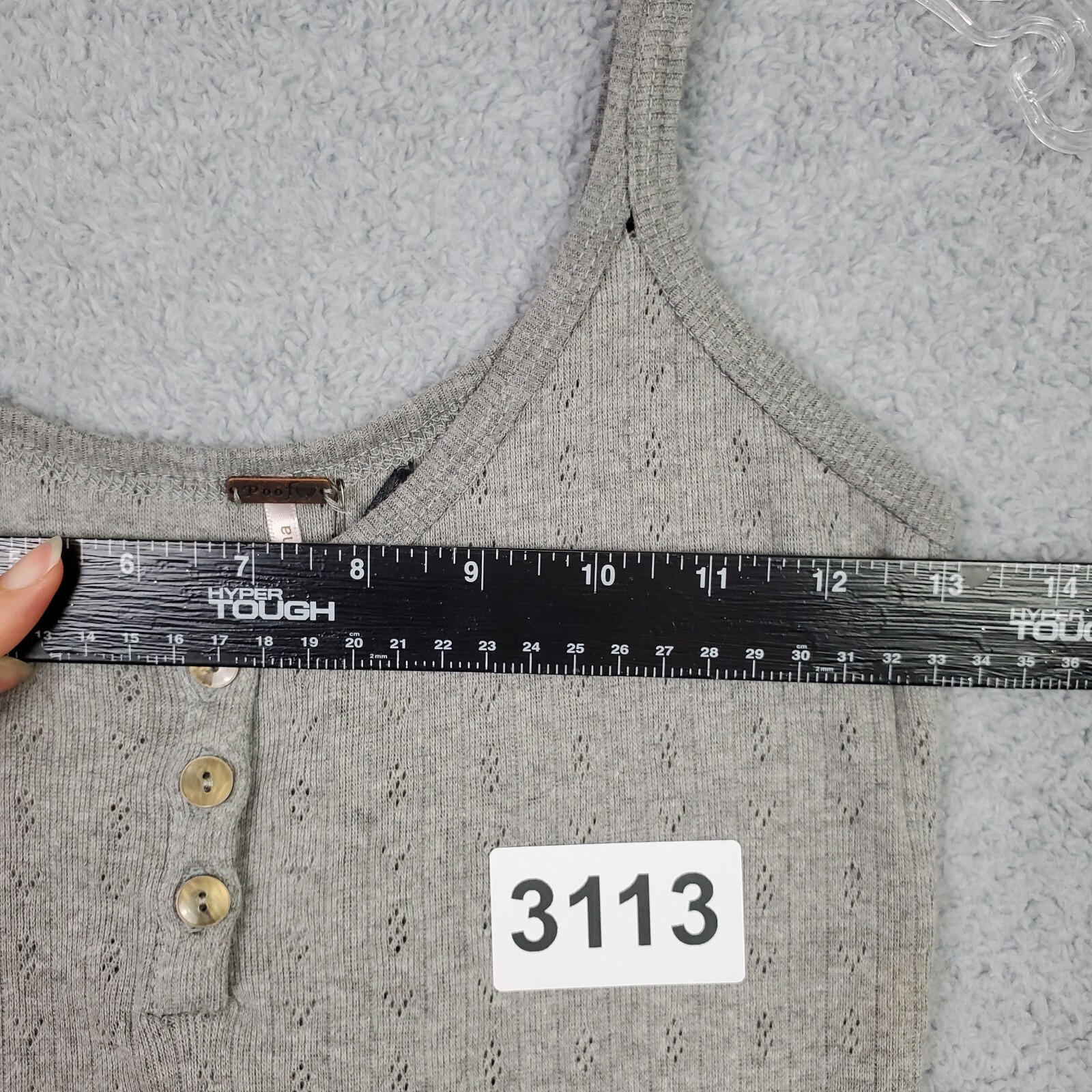 NWT Poof Womens Tank Top Size Small Gray Scoop Neck Button Up Knit Poly Cotton