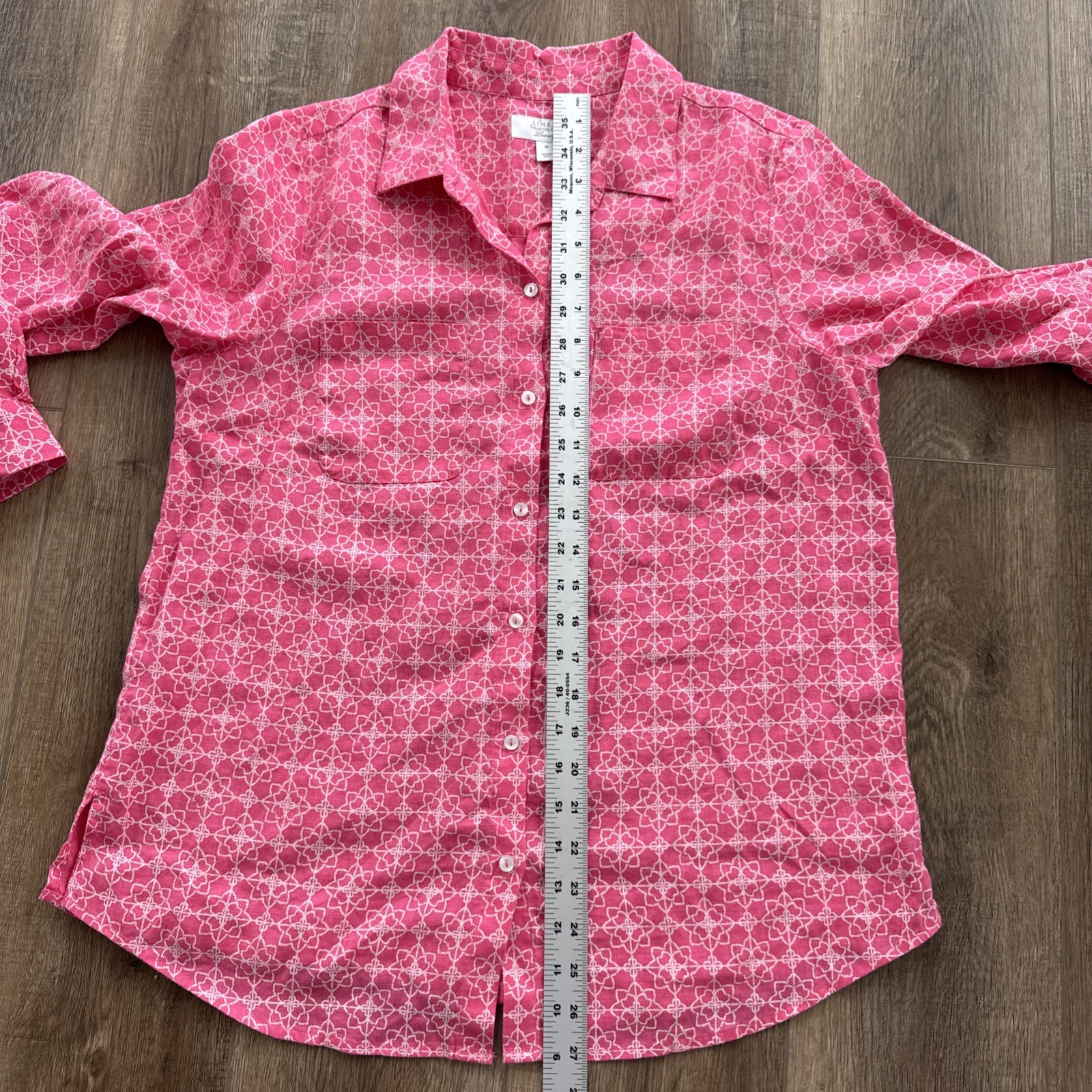 Charter Club Linen Luxury Medium Blouse Tunic Pink Button Women’s C5