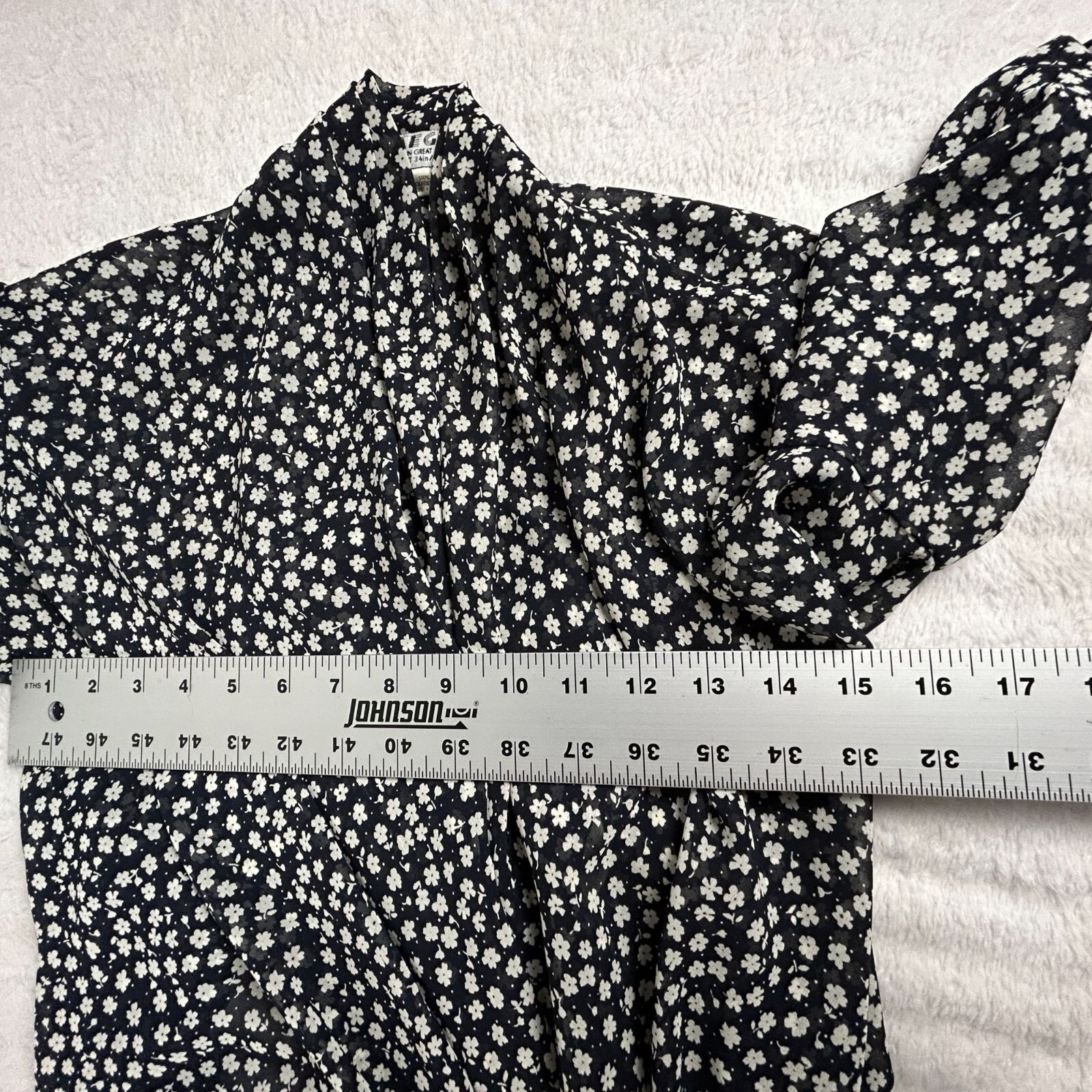 Vintage Jaeger Black White Floral Print Tie-Front Blouse Top Lightweight Casual