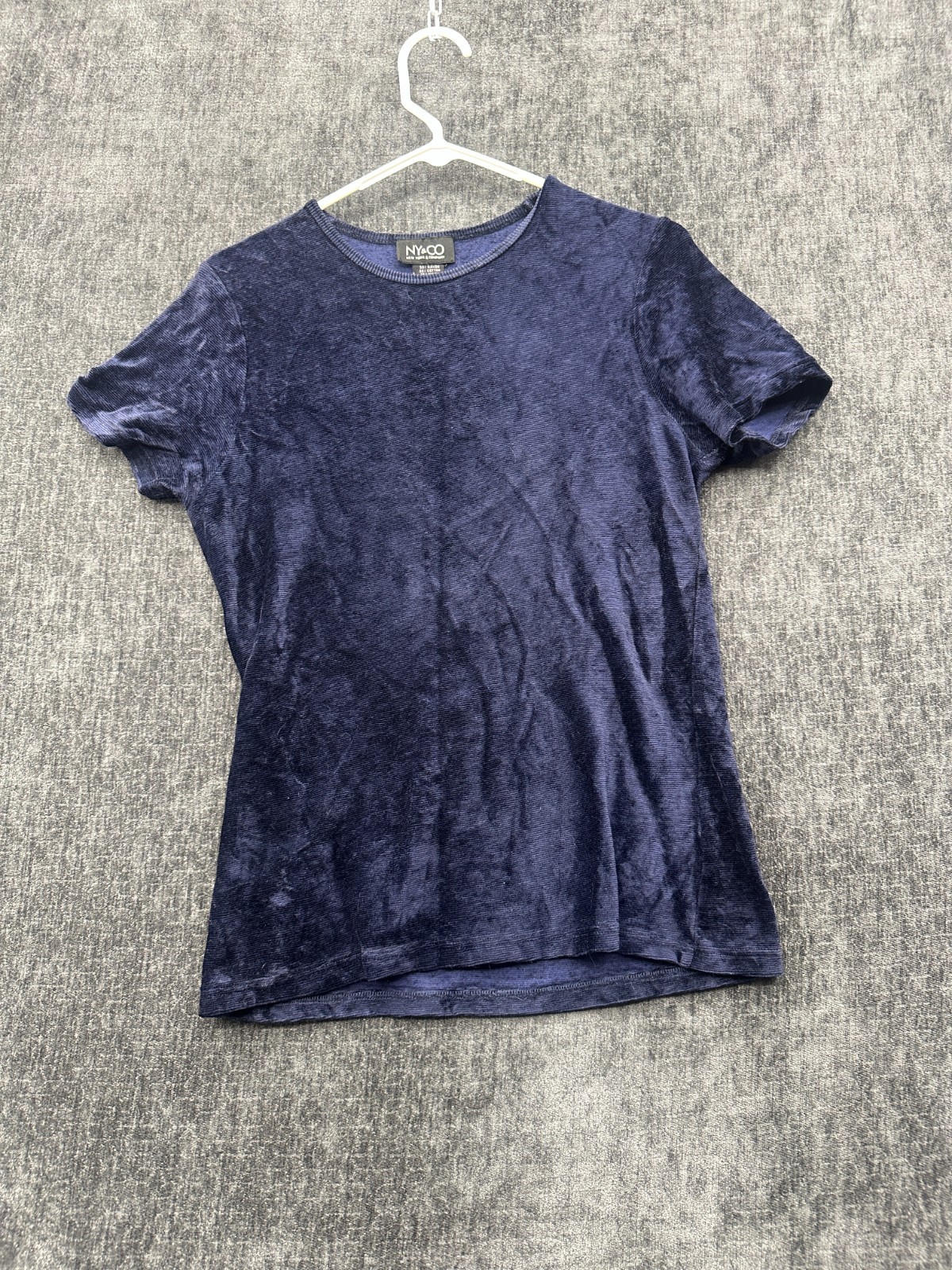New York & Company T Shirt Womens Medium Navy Blue Rayon Comfort Velvet Casual