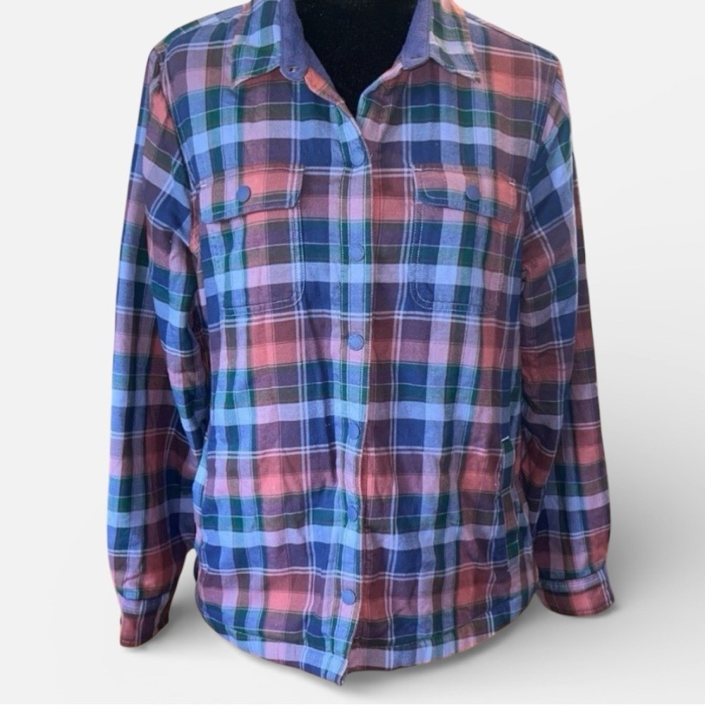 Y2K L.L. Bean Fleece Lined Plaid Button Down Shirt Jacket women’s size Medium