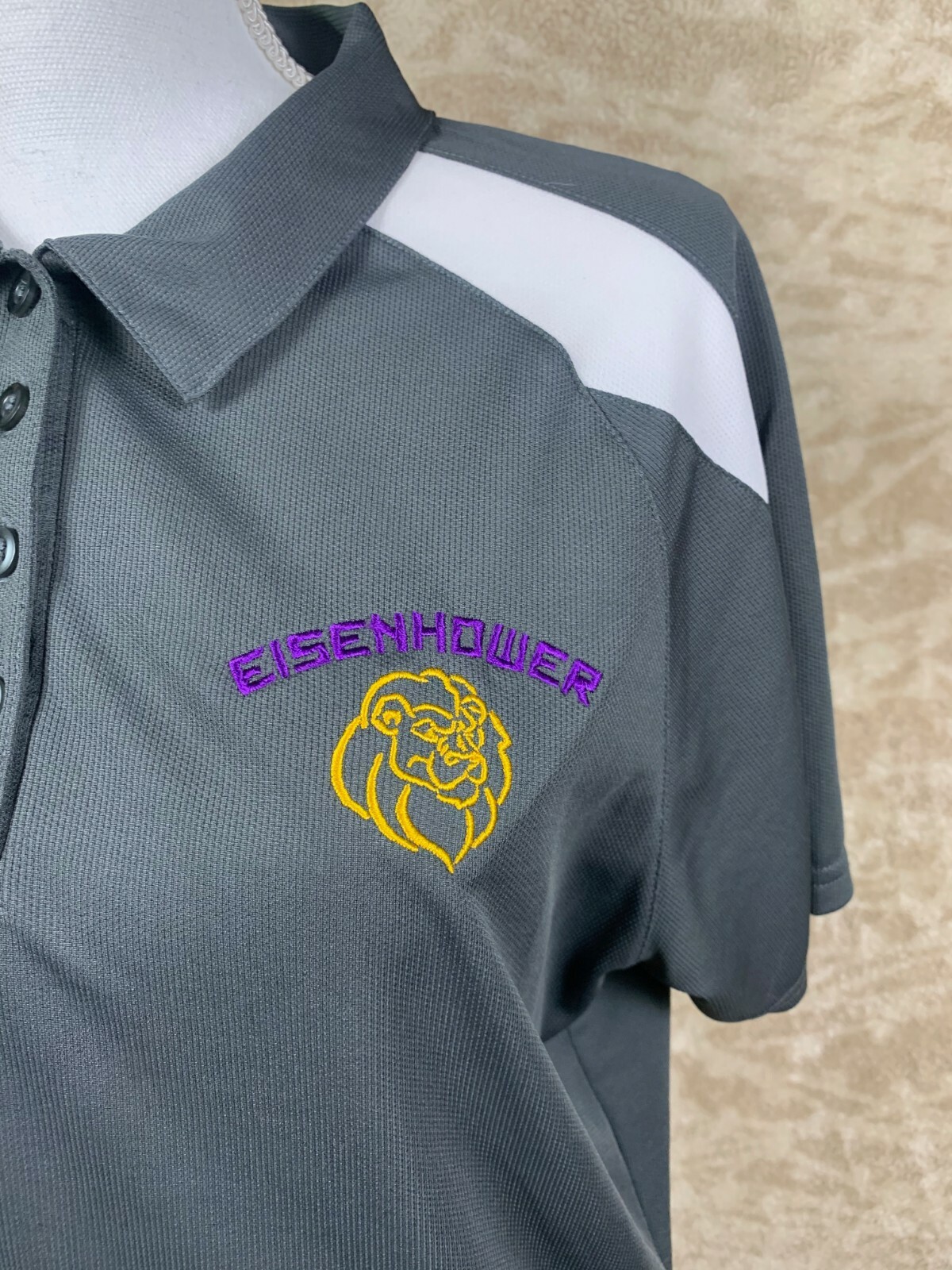 Polo Eisenhower 100% Polyester Gray/White/Purple/Yellow Women’s Large Lion Icon