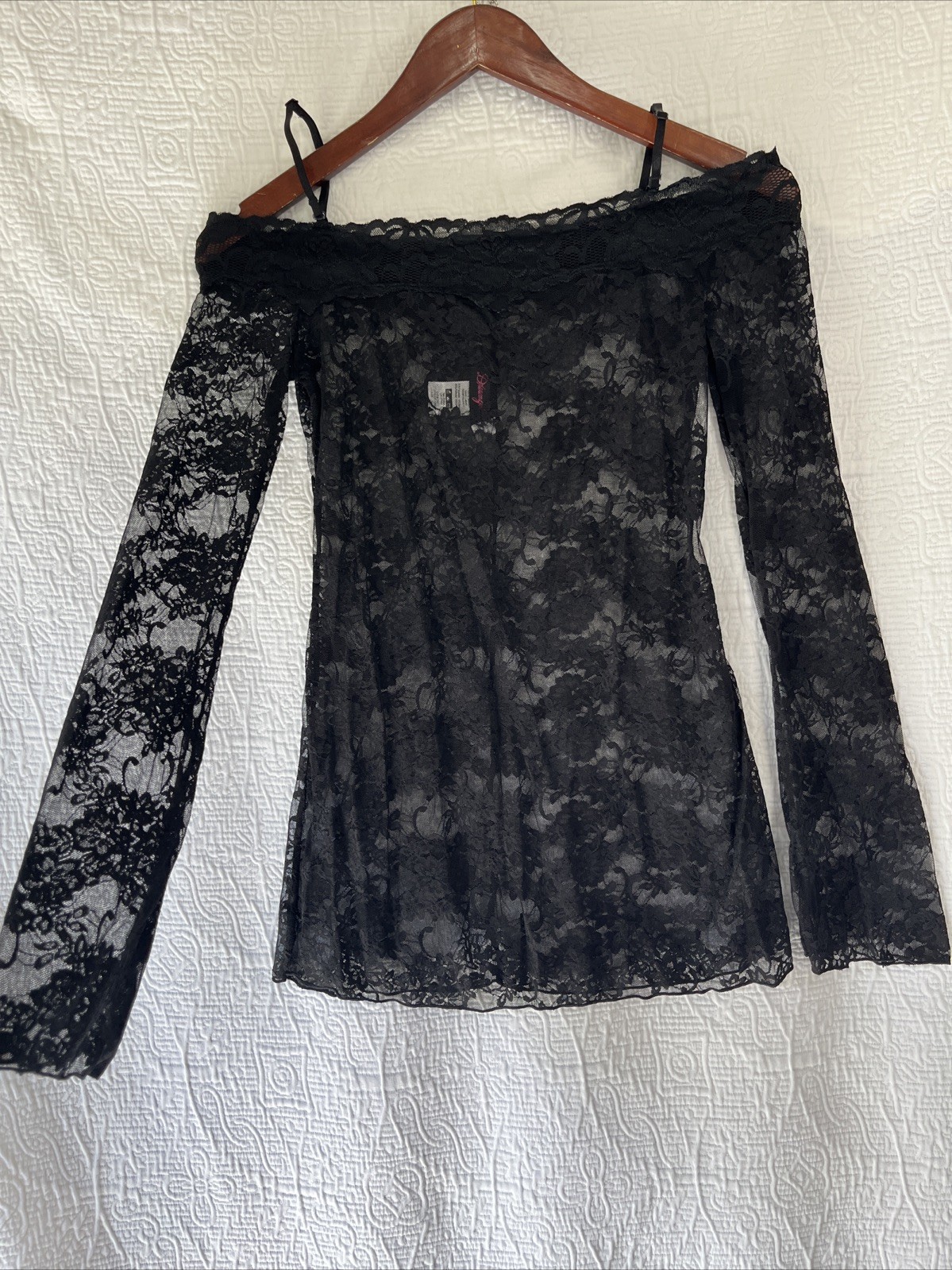 Dreamgirl Black Lace Sheer Shirt Small Off Shoulder Tattoo Top Witchy Whimsigoth