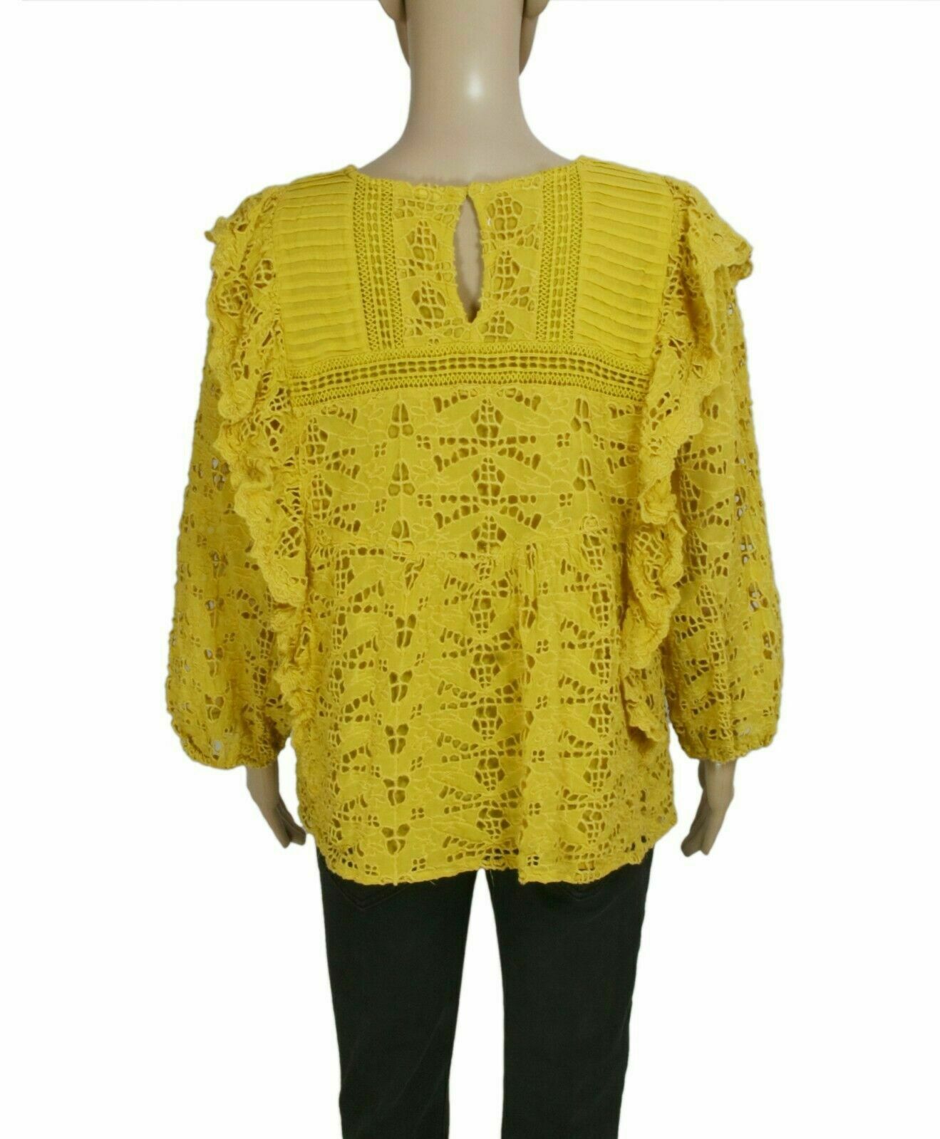 Anthropologie Clementine Blouse Eyelet Ruffle Pullover Puffed Sleeve Top XS US 2