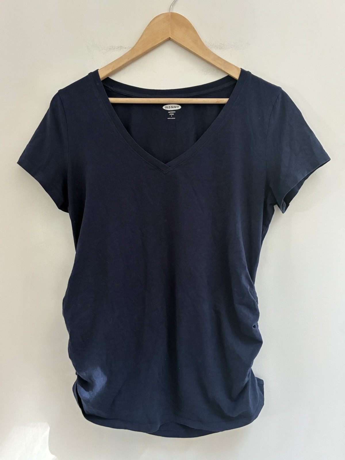 Old Navy Maternity Fitted Women’s Solid Navy Cotton V-Neck Short Sleeve Shirt L