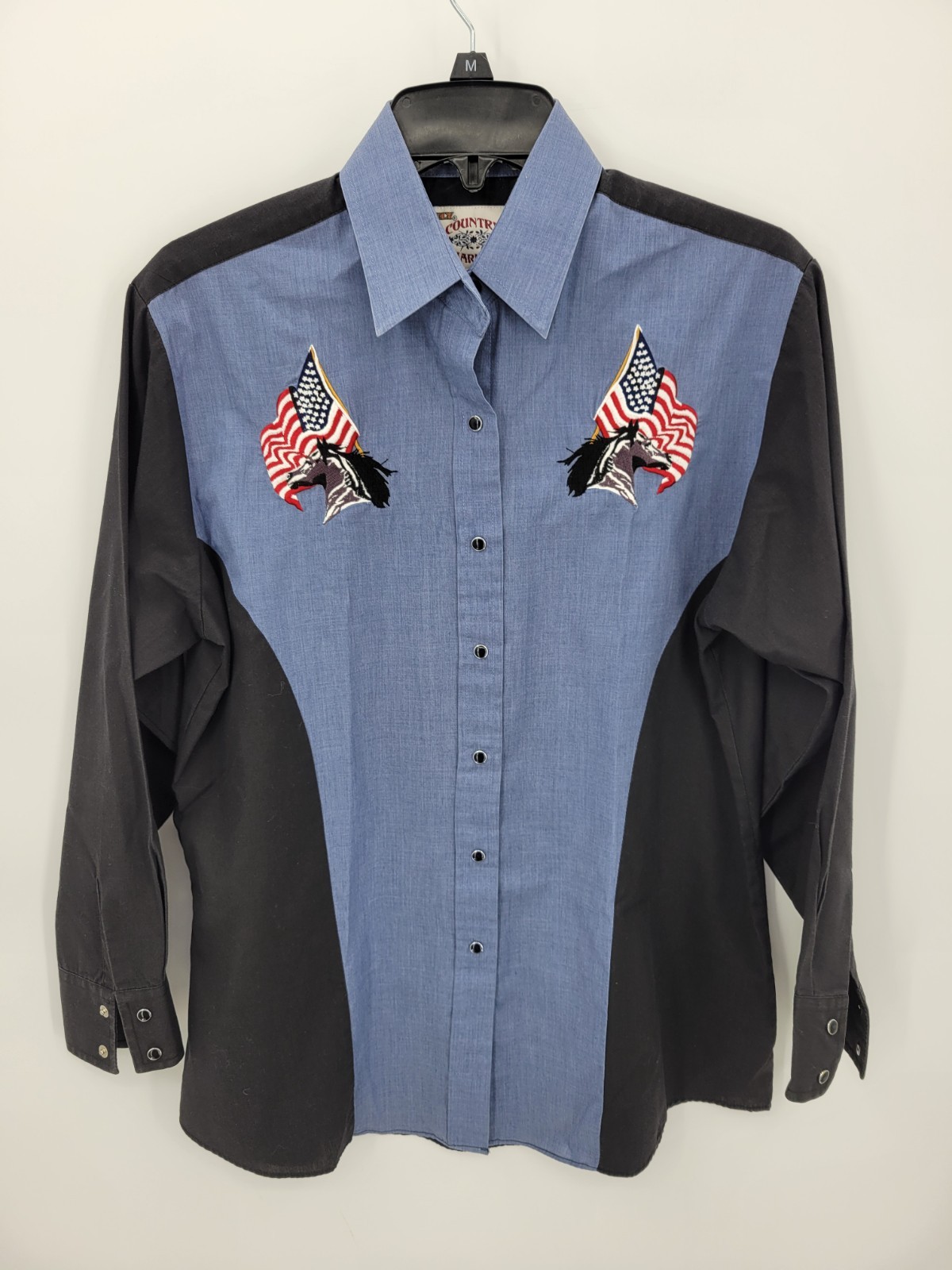 Ely Country Charmers Western Shirt Womens Medium Embroidered Flag Vintage