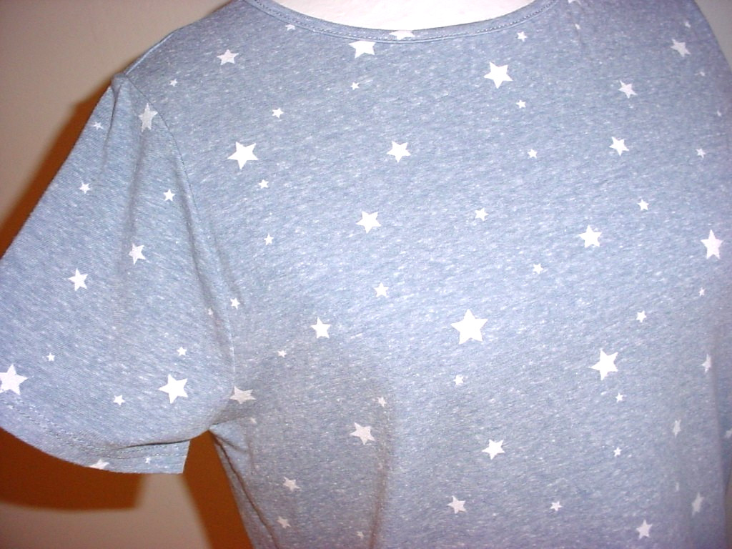 Staccato Short Sleeved Top Size Medium Light Blue White Stars Stretch O103725