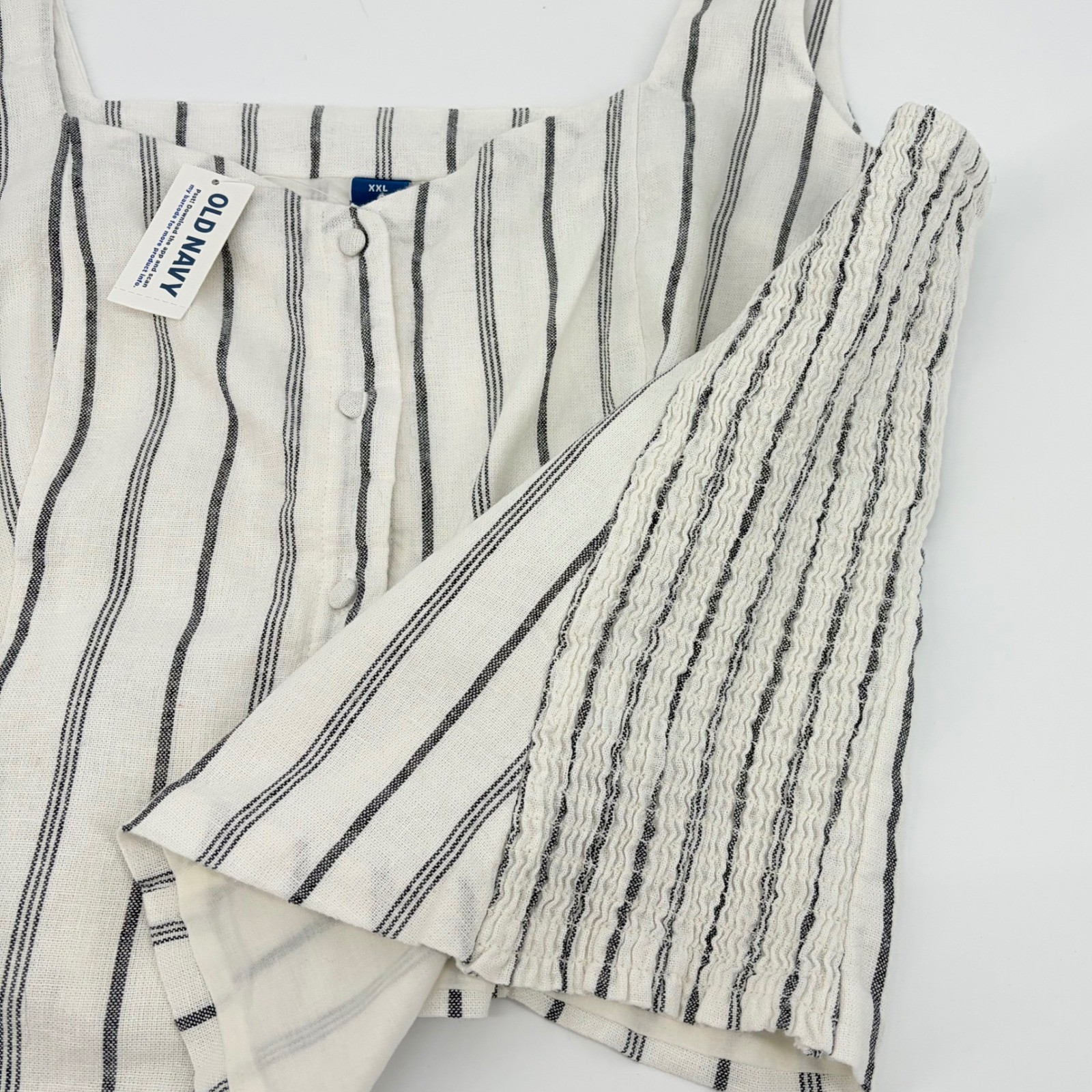 Old Navy Striped Button-Front Tank Top Women XXL White Linen Blend Smocked Side
