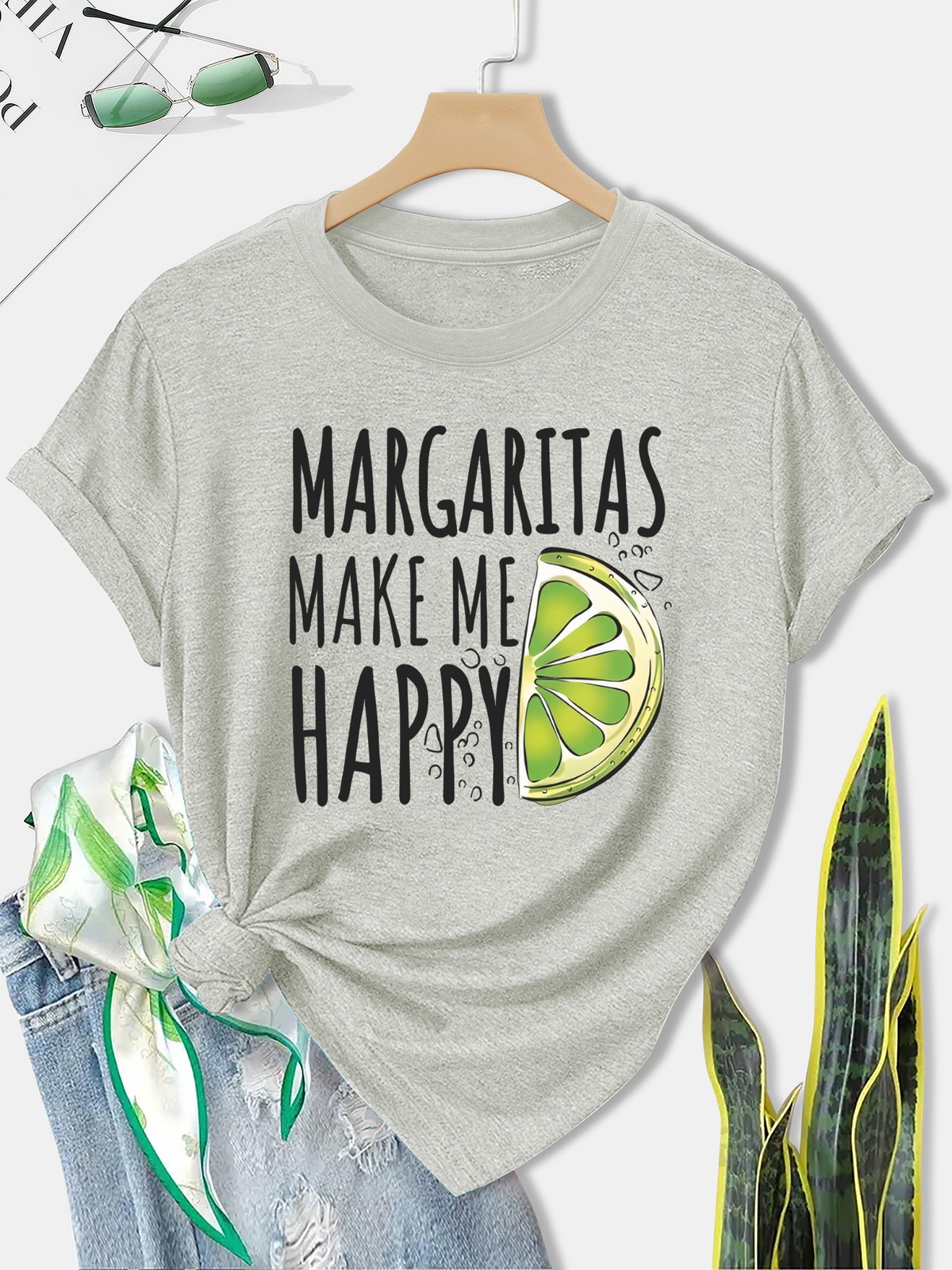 Women’s Margaritas Make Me Happy Graphic T-Shirt Funny Summer Casual Tee