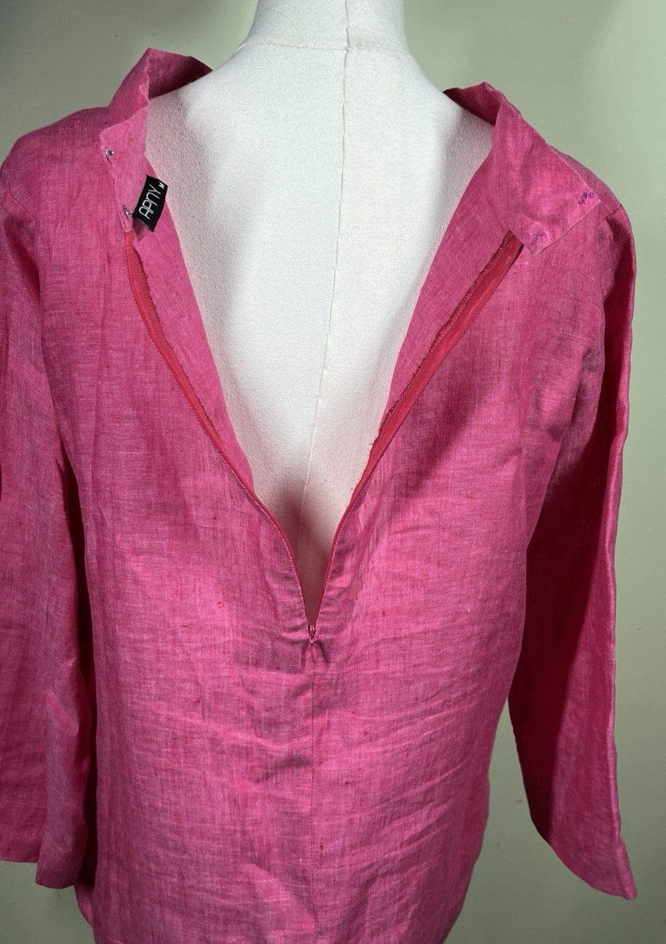 APNY Women’s Size M Pink Mock Neck Popover Linen Lagenlook Boxy Blouse Bohemian