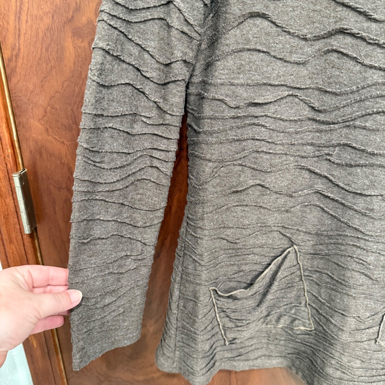 Apropos Tunic Top Cowl Neck Textured Pockets Long Sleeve Gray Size S