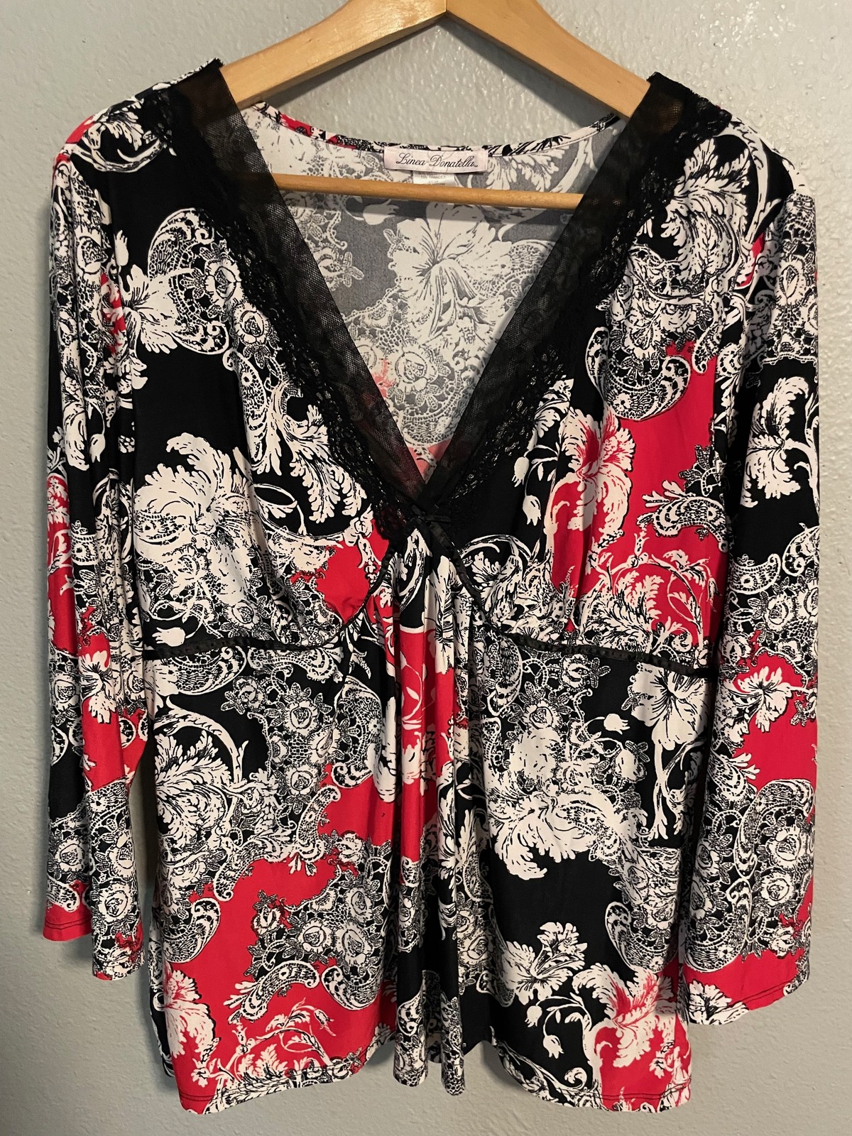 Linea Donatella Womens Top XL Floral Baroque Print Lace Babydoll Whimsigoth Y2K