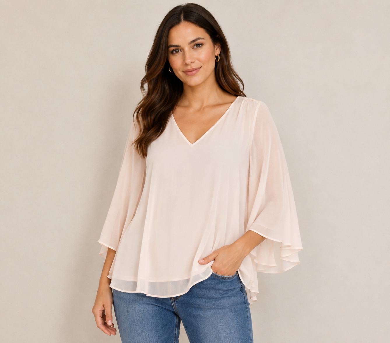 Jennifer Lopez Sheer Women’s 3/4 Sleeve Blouse Sz XL Pale Peach