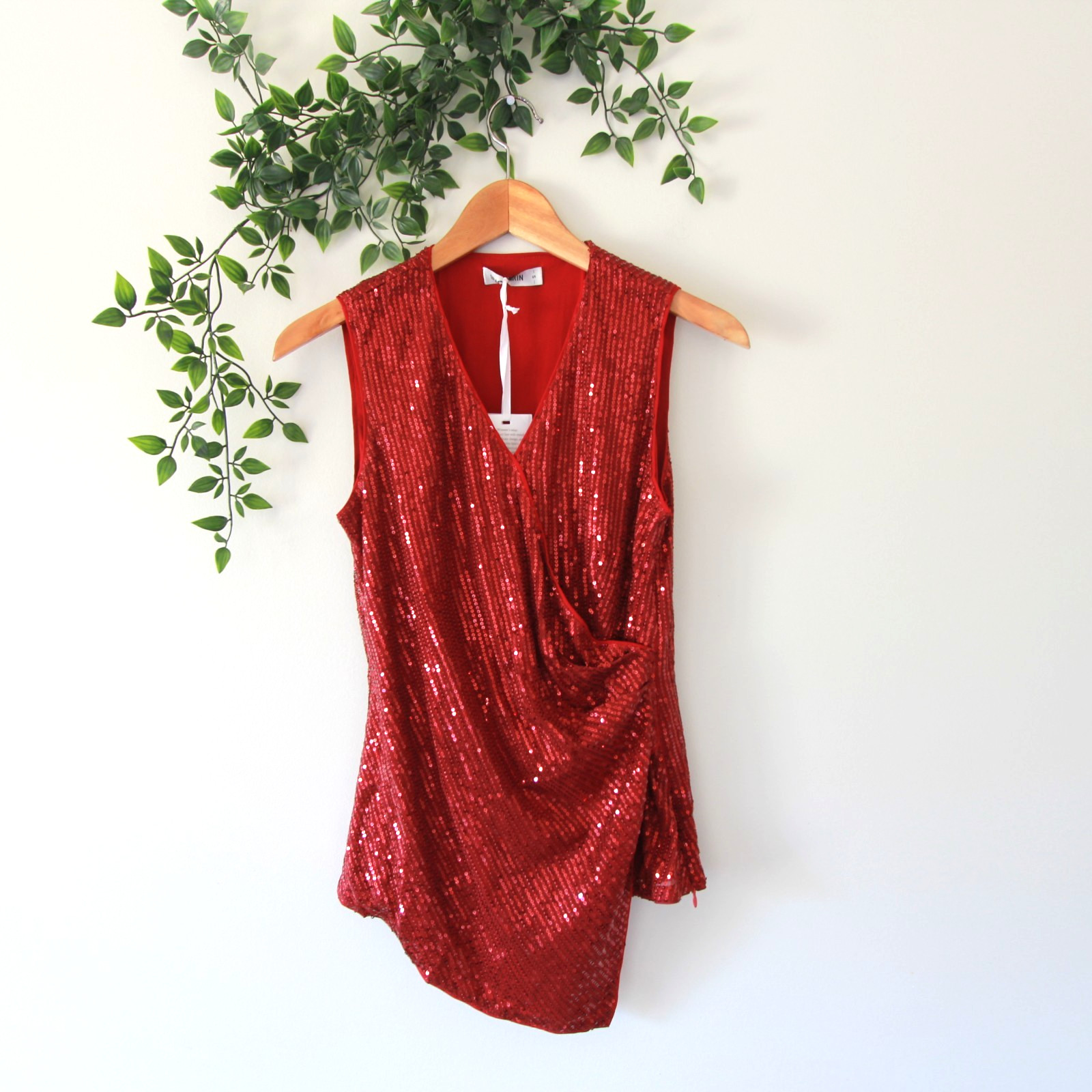 NEW Grace Karin Dark Red Sequin Sleeveless Gathered Side Top Size Small