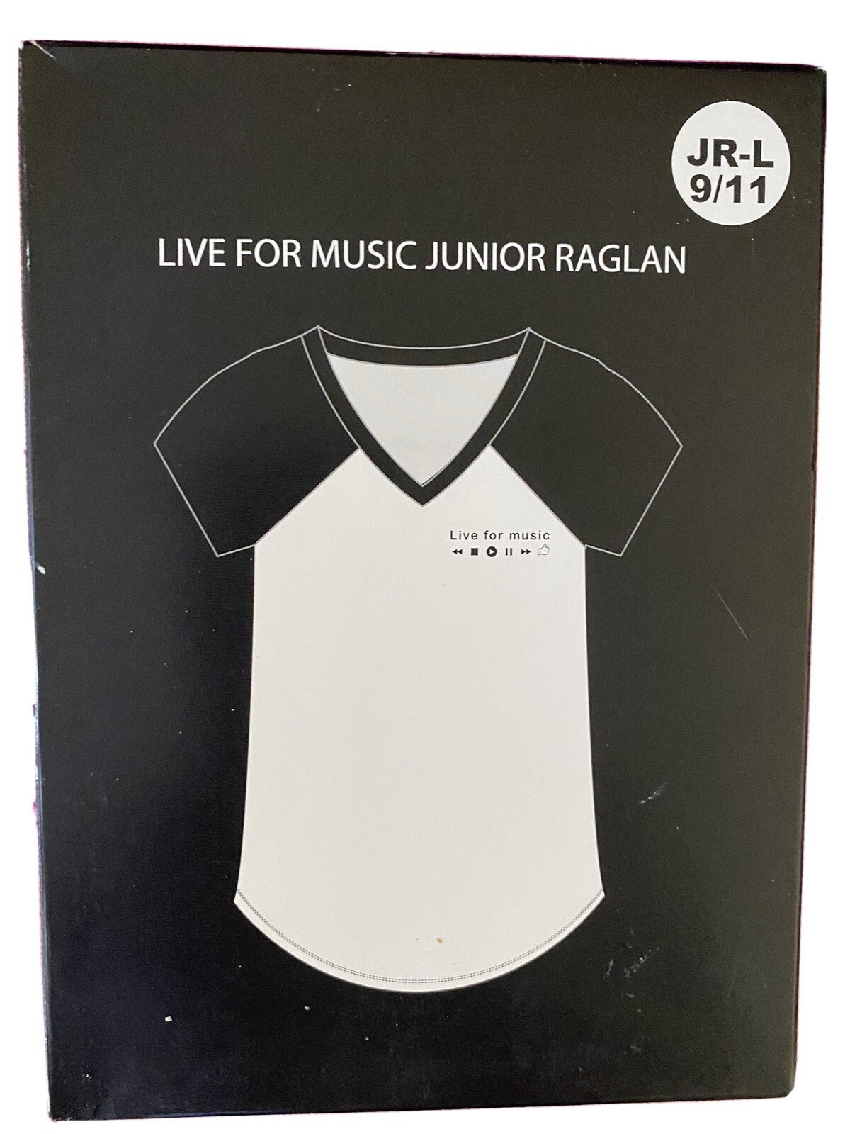 NEW IN BOX LIVE FOR MUSIC POP CULTURE WOMENS GIRLS JR RAGLAN TEE TSHIRT LG 9/11