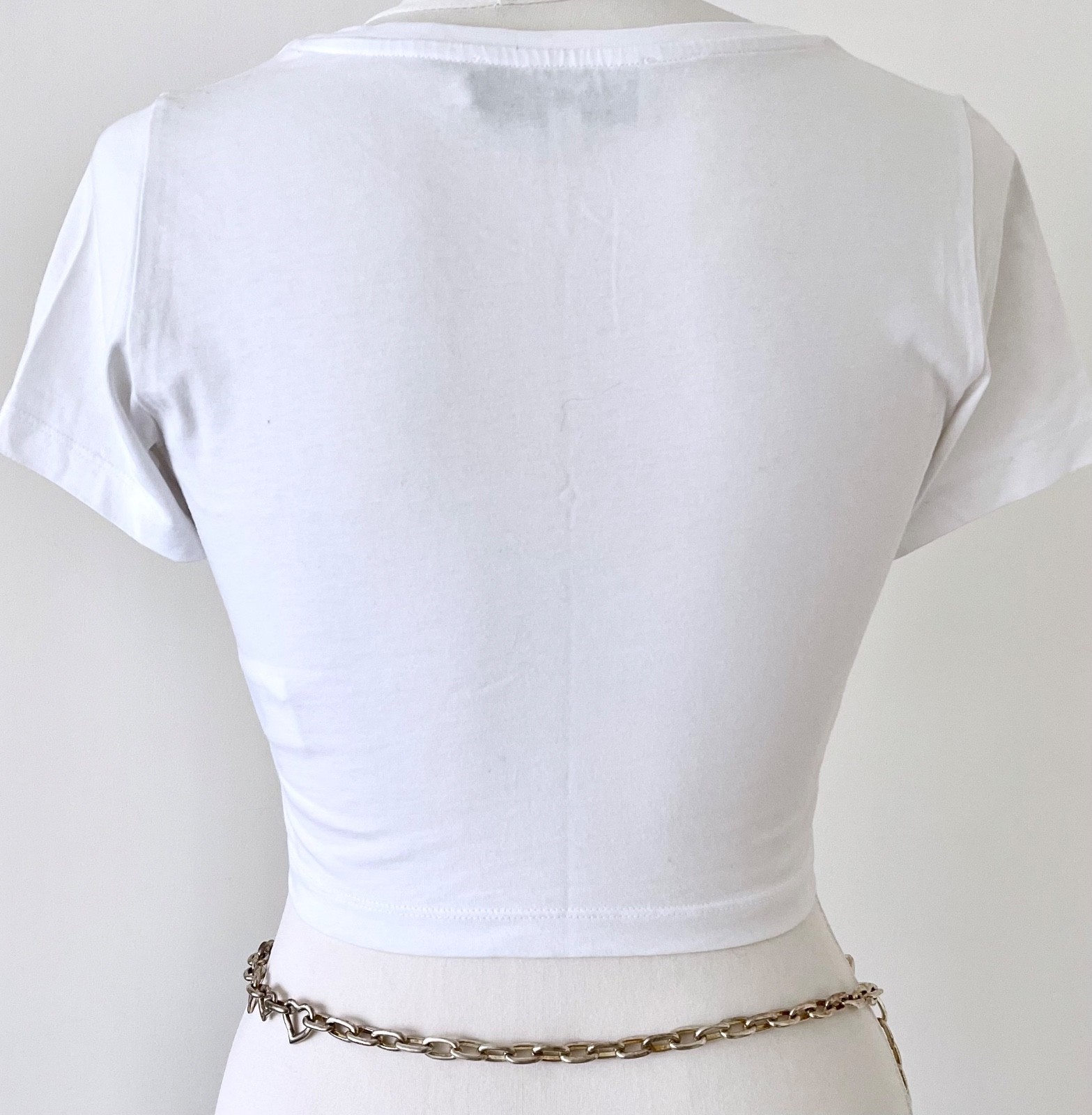 Fiorucci Size L Cropped White Short Sleeve Baby Tee T-Shirt Italian Designer