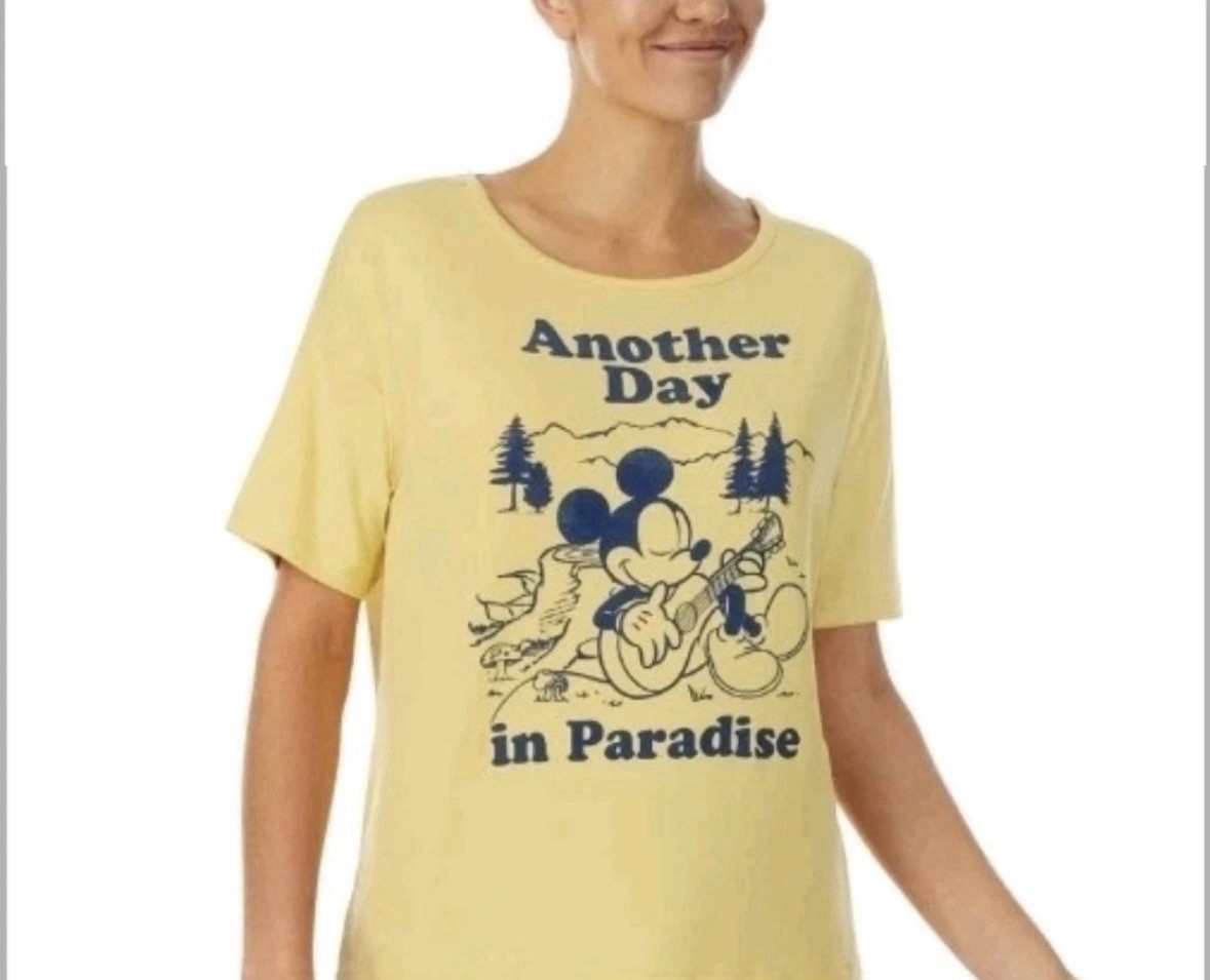 Disney Womens Mickey Mouse Pajama Shirt Top, Yellow, Size-S