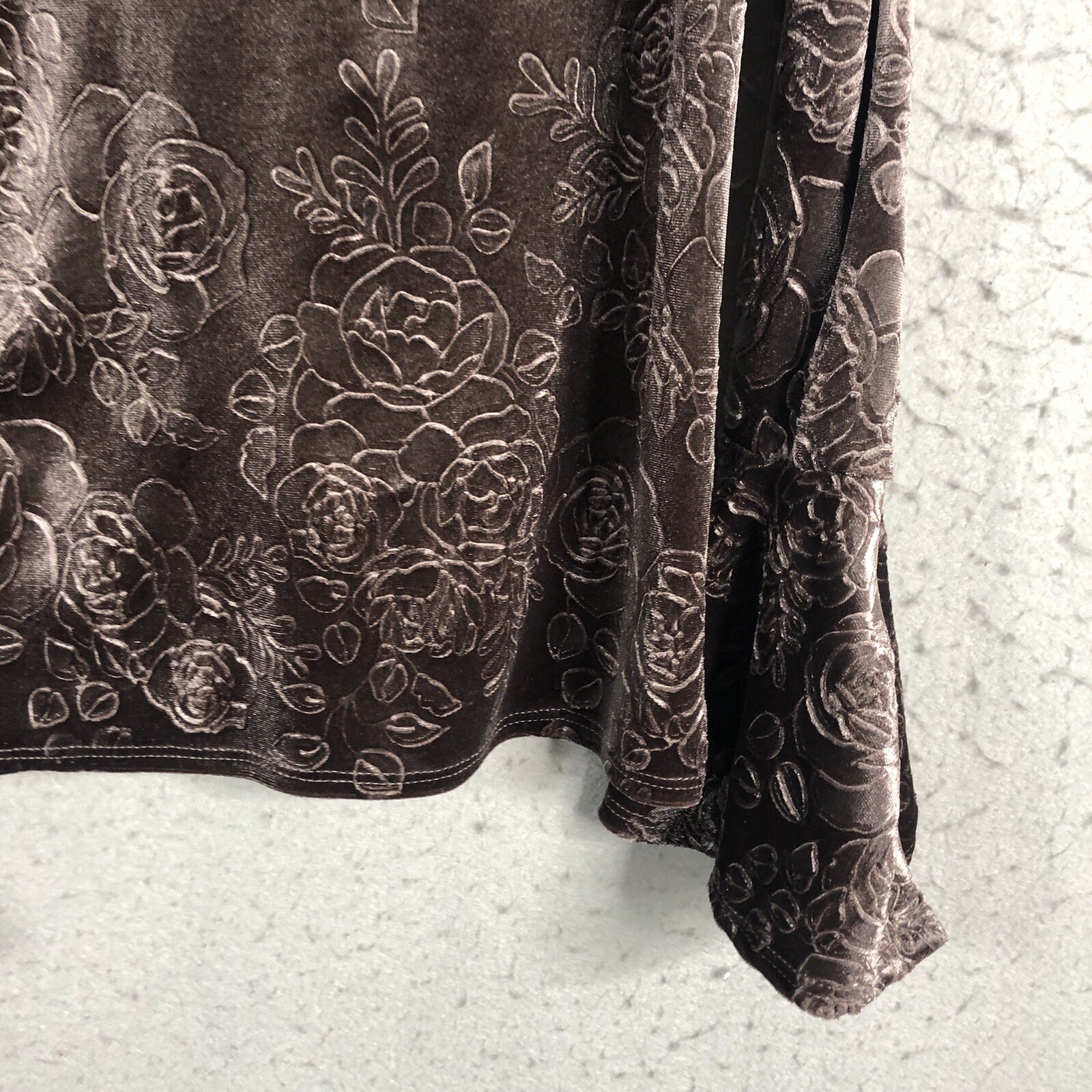 Vintage Y2K Velvet Top Womens Small Purple Floral Embossed Retro Fairy Stretch