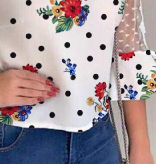 Blusas Elegantes Fina De Moda Transparente Casuales Estampada De Encaje De Mujer
