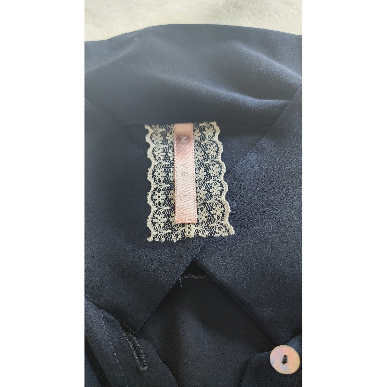 Mauve Navy Blue Sleeveless Button Down Soft Chiffon Blouse Hi-Low Hem L Capsule